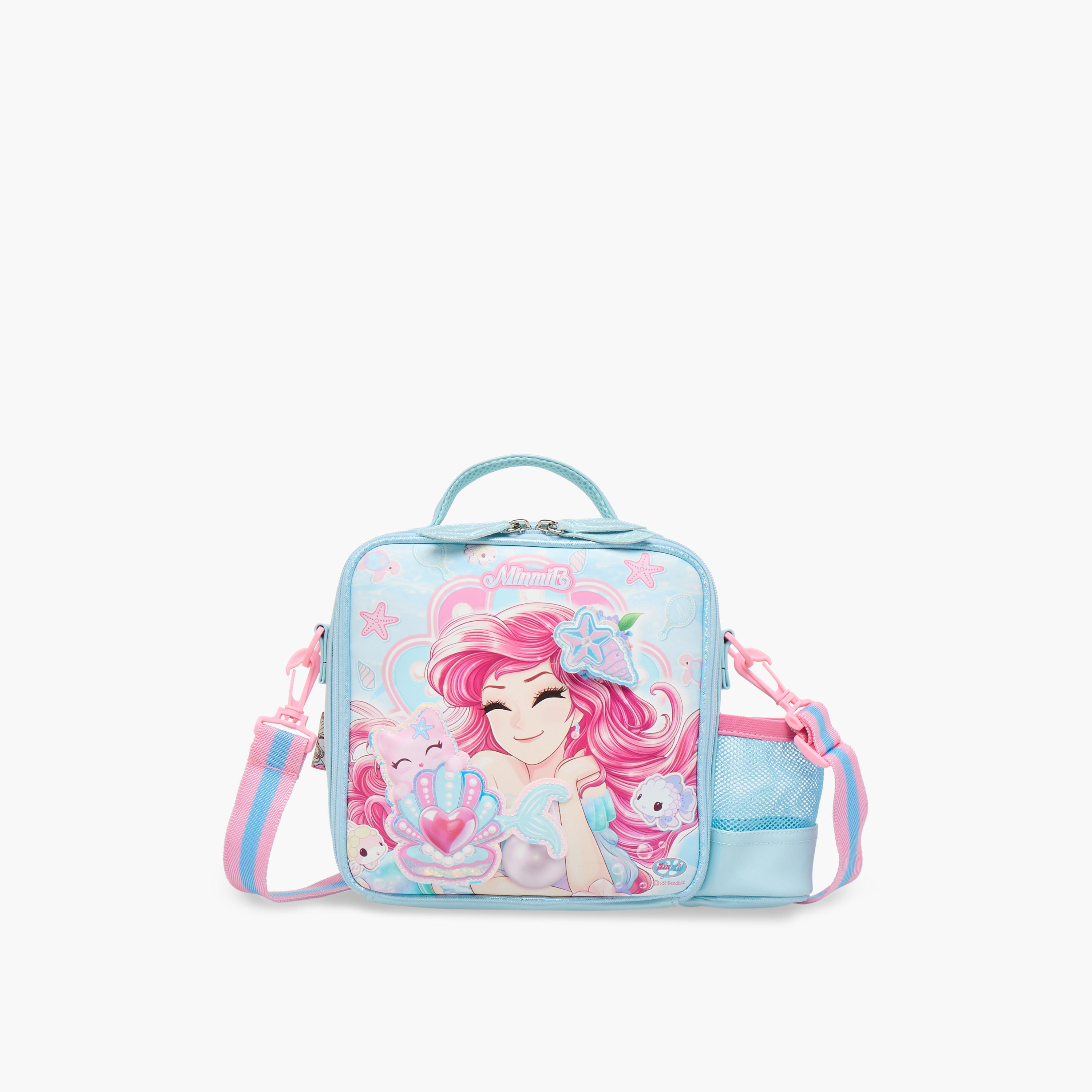 Minmie Mermaid Print Lunch Bag with Detachable Strap and Zip Closure-school-lunchessentials-lunchbags-image-1