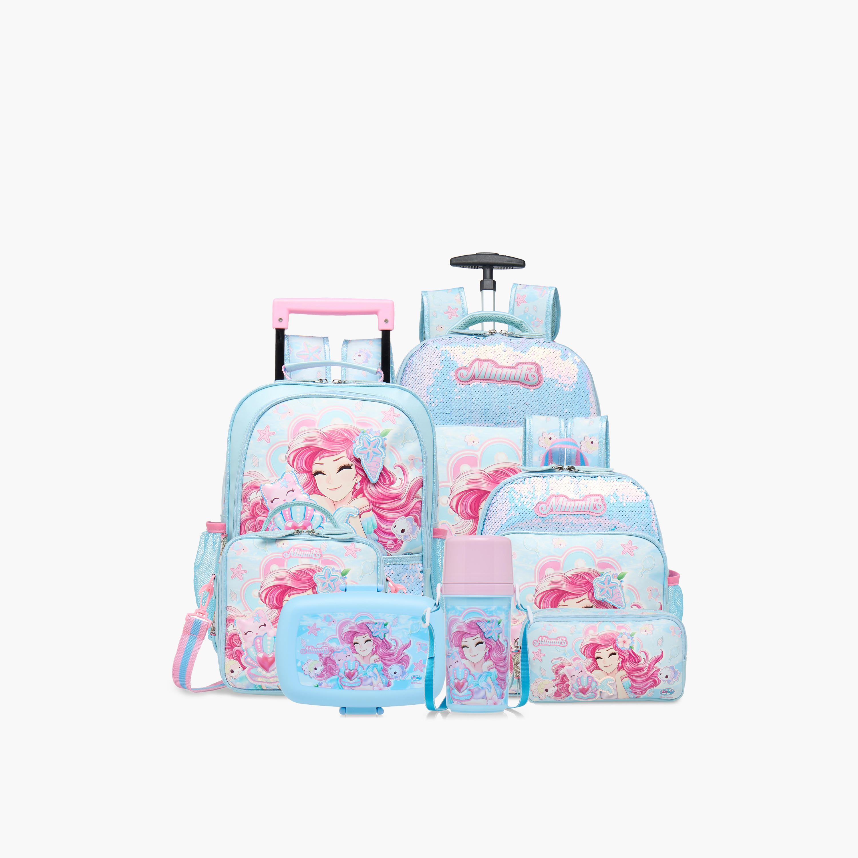Minmie Mermaid Print Lunch Bag with Detachable Strap and Zip Closure-school-lunchessentials-lunchbags-image-9