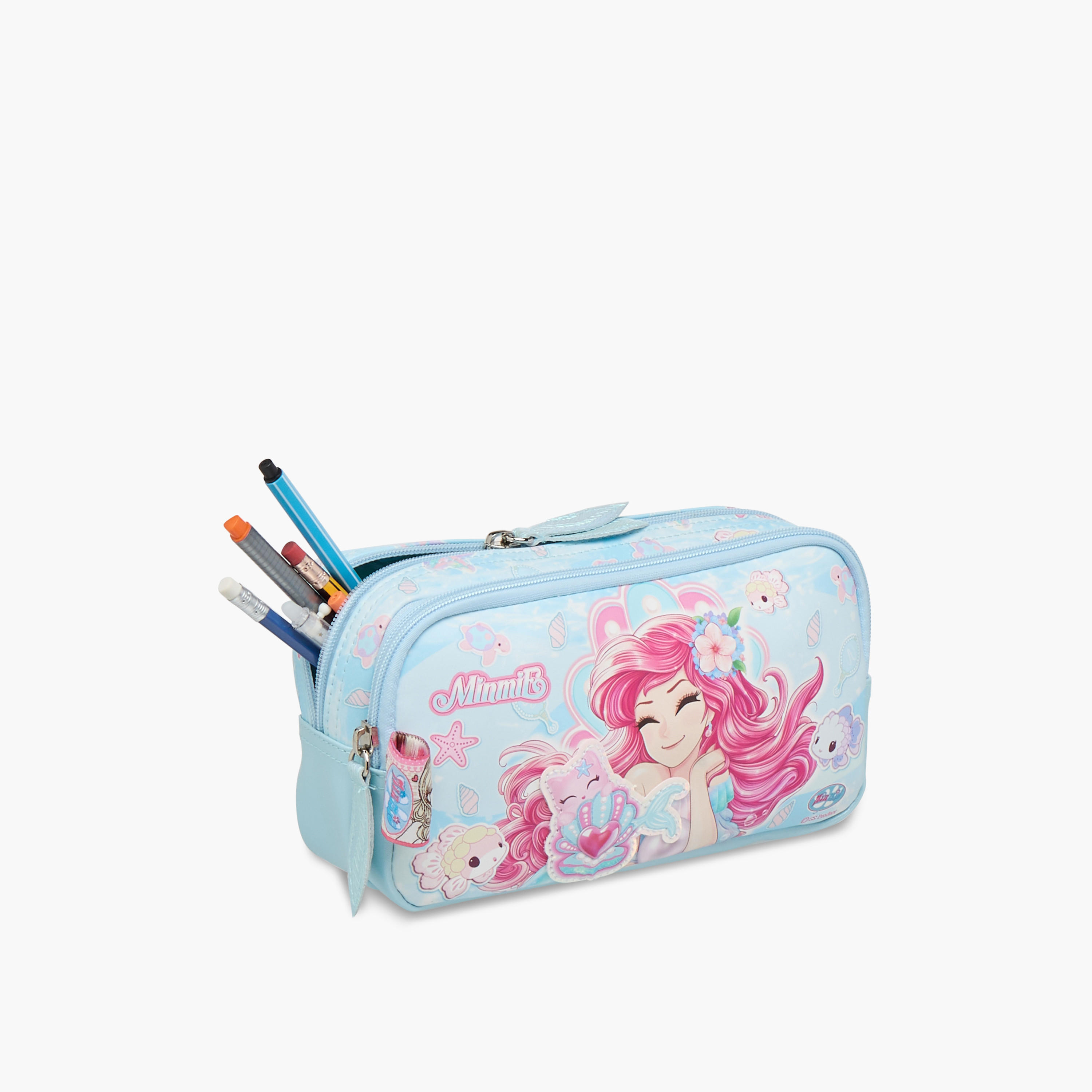 Minmie Mermaid Print Pencil Pouch with Zip Closure-school-stationery-pencilcases-image-5