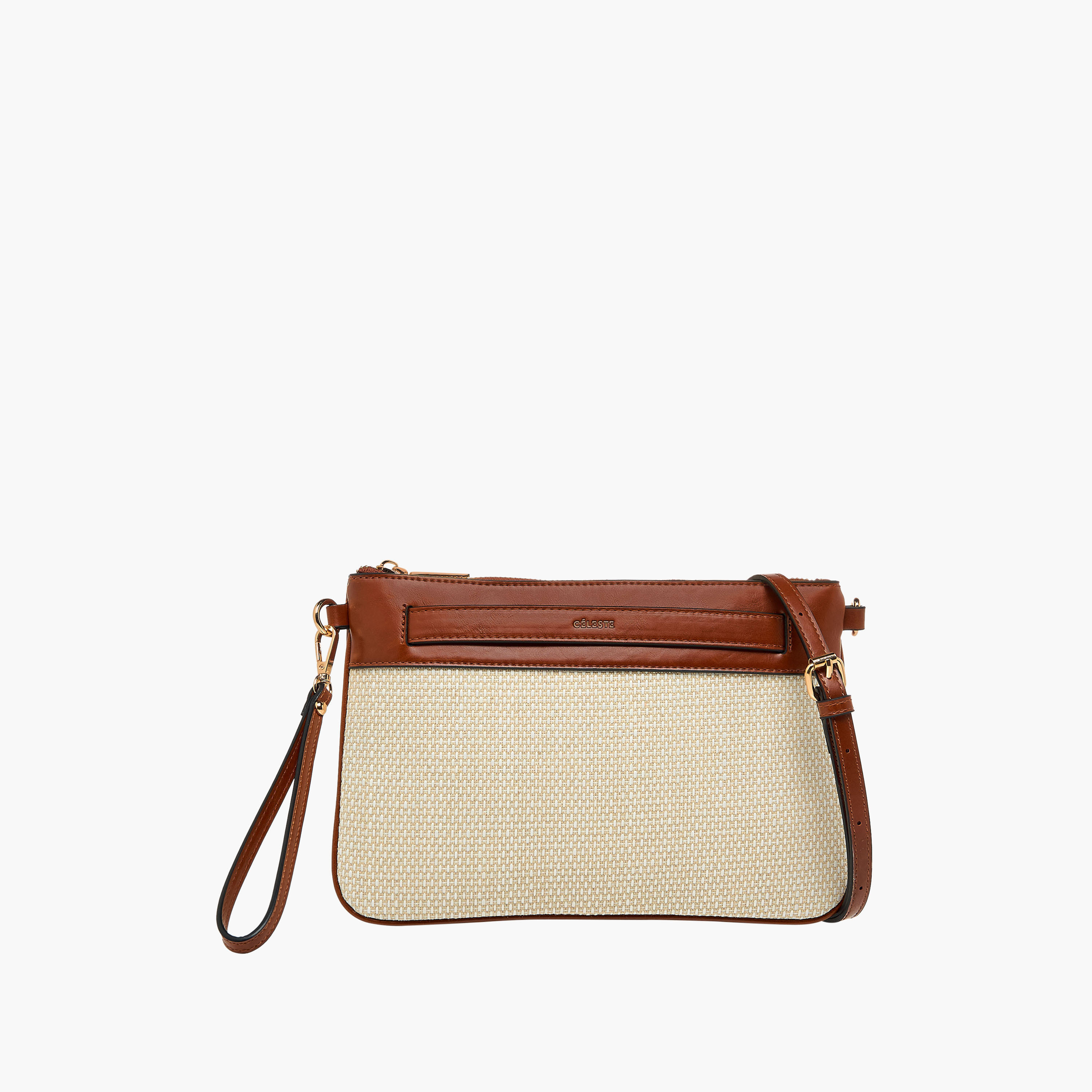 Celeste Textured Clutch with Detachable Strap and Zip Closure-women-bagsandwallets-handbags-image-1