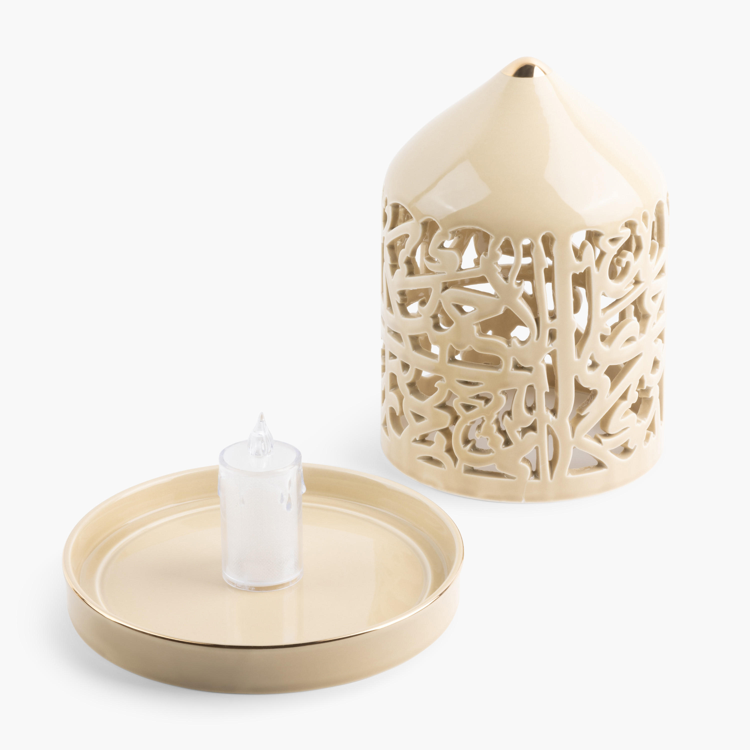 Otantik Asalah Cutwork Detail Porcelain LED Candleholder - 21 cms-household-decor-candleholdersandlanterns-image-3