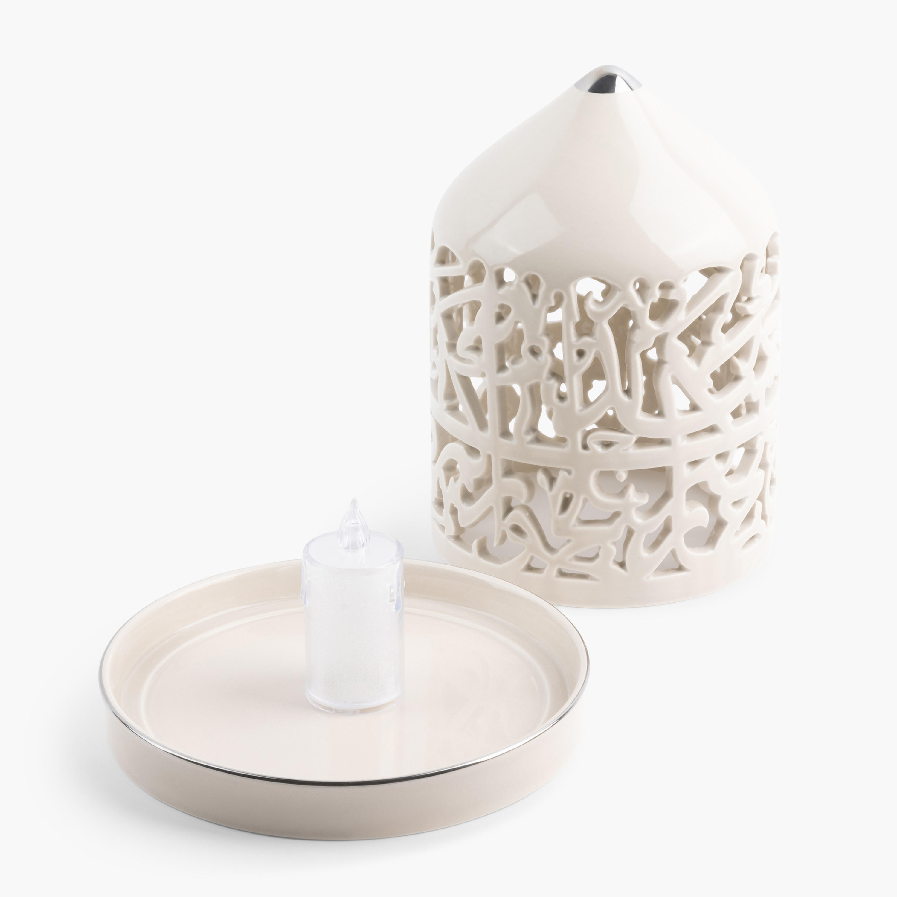 Otantik Asalah Cutwork Detail Porcelain LED Candleholder - 21 cms-household-decor-candleholdersandlanterns-image-3