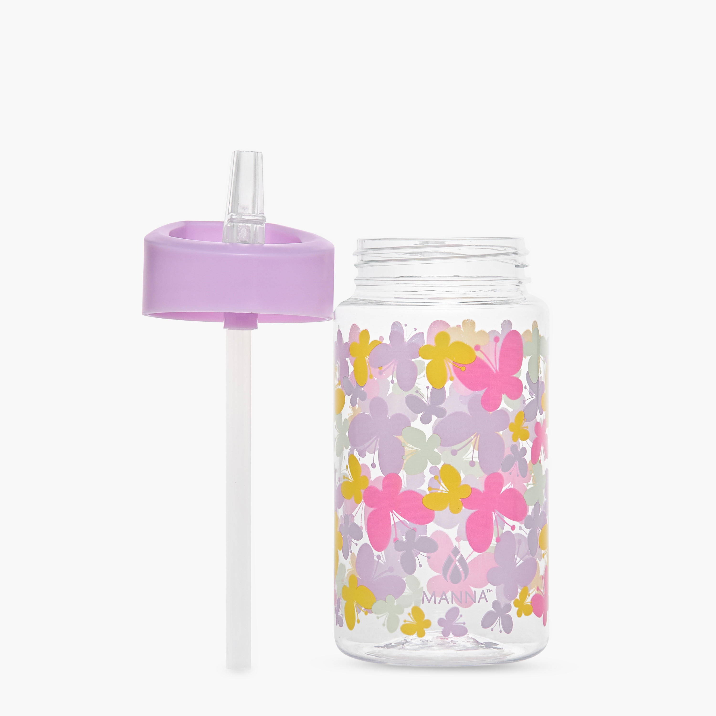 Manna Butterfly Plastic Water Bottle with Sipper and Name Tag Hanger – 440 ml-school-waterbottles-image-2