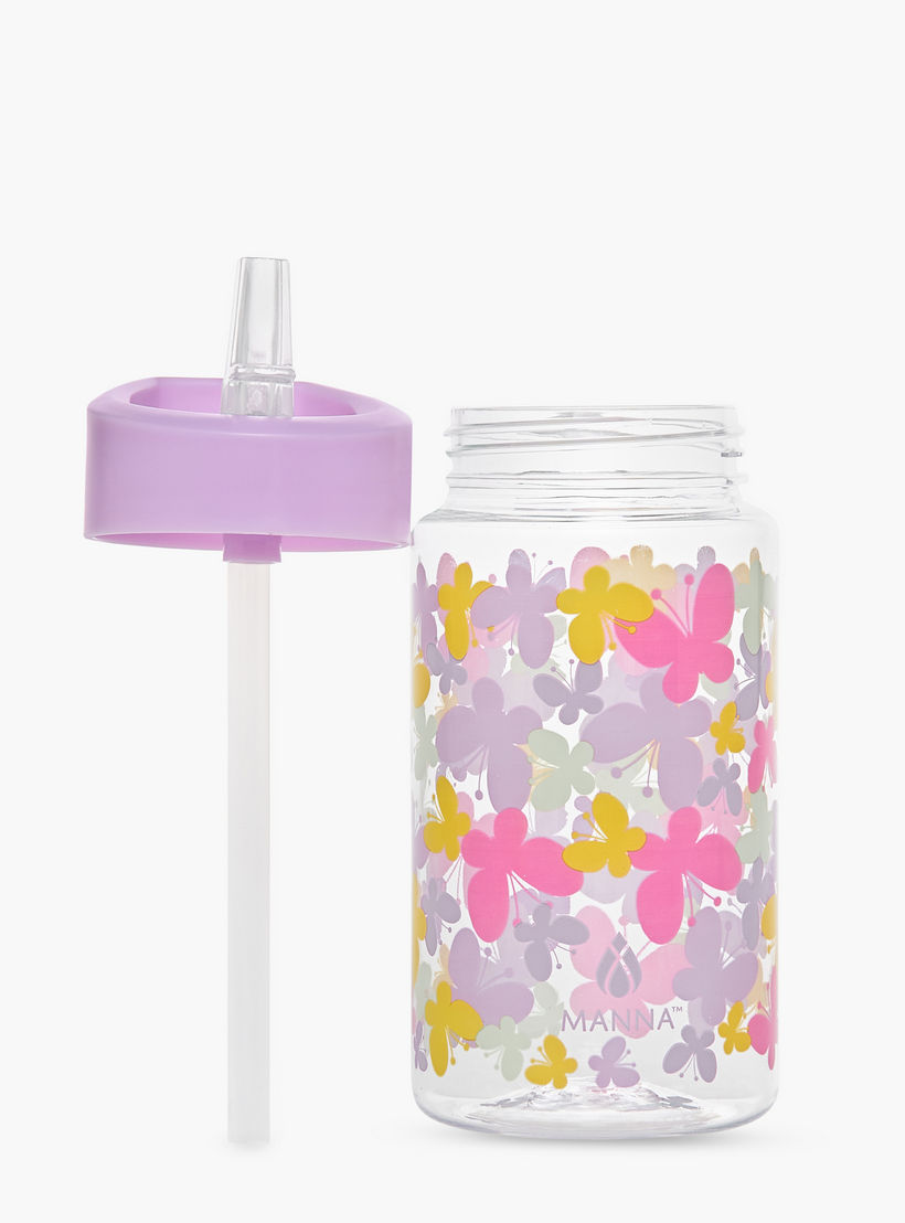Manna Butterfly Plastic Water Bottle with Sipper and Name Tag Hanger – 440 ml-school-waterbottles-image-2