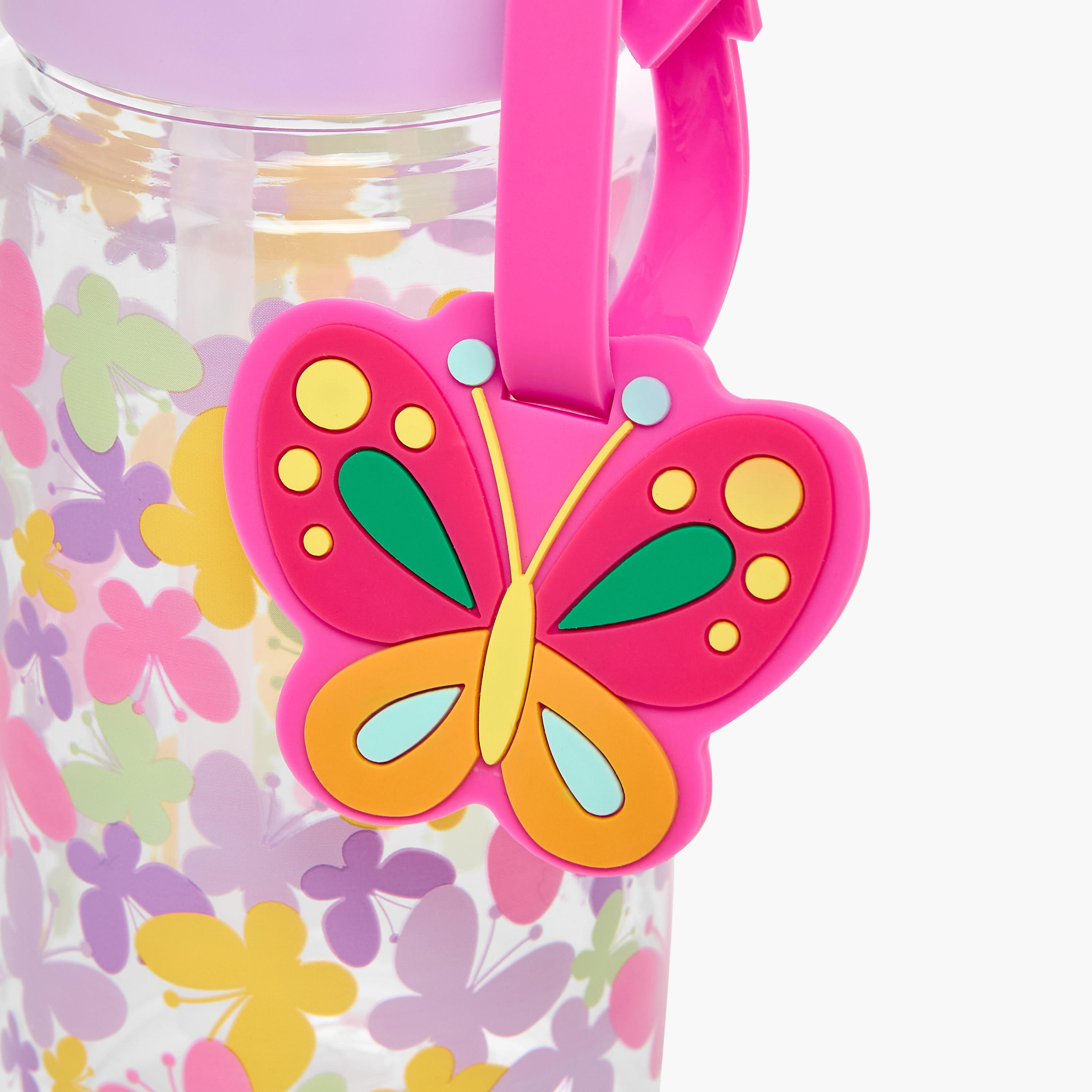 قارورة ماء بلاستيك بقشّة وحامل بطاقة الاسم وتصميم فراشة من مانا - 440 مل-school-waterbottles-image-3