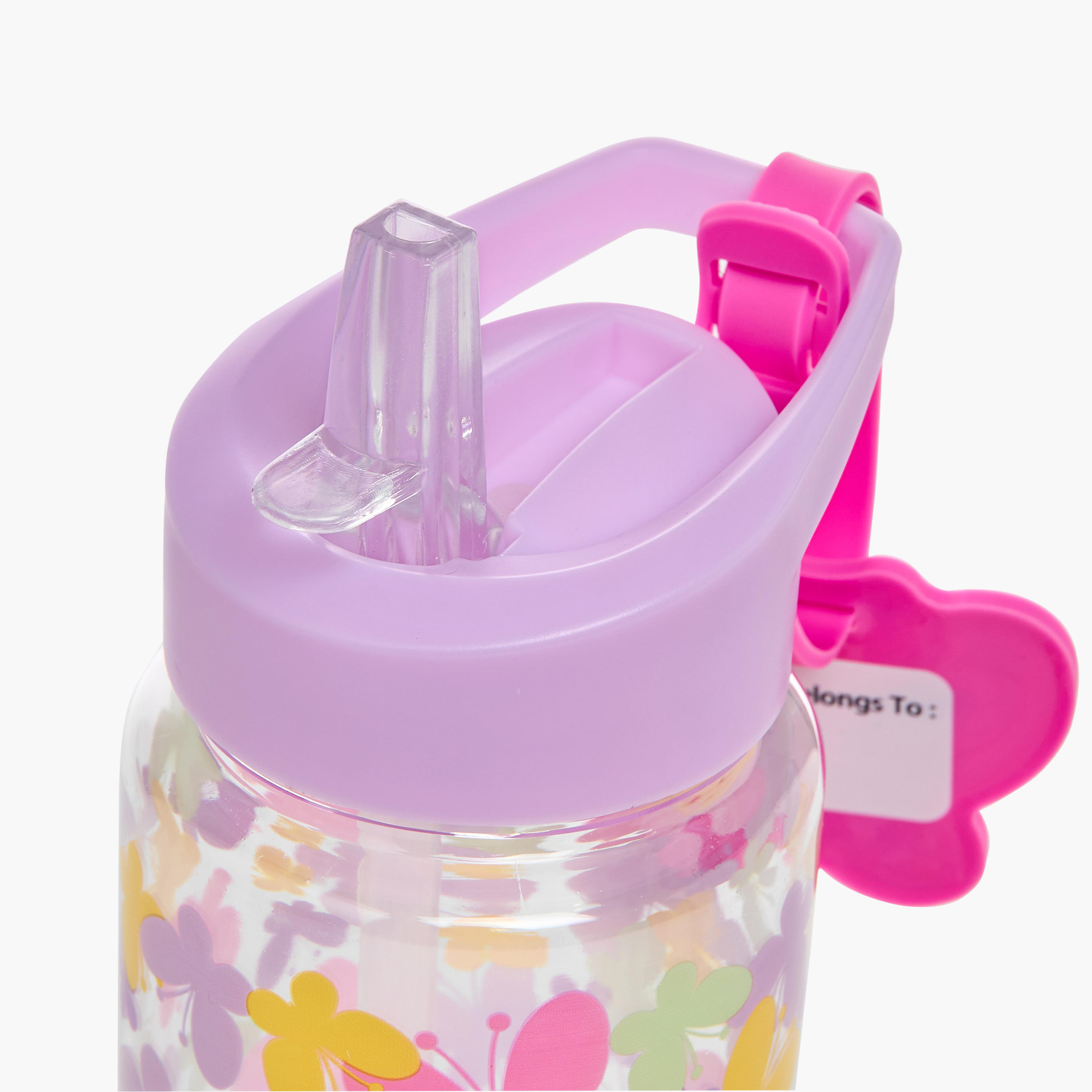 قارورة ماء بلاستيك بقشّة وحامل بطاقة الاسم وتصميم فراشة من مانا - 440 مل-school-waterbottles-image-5
