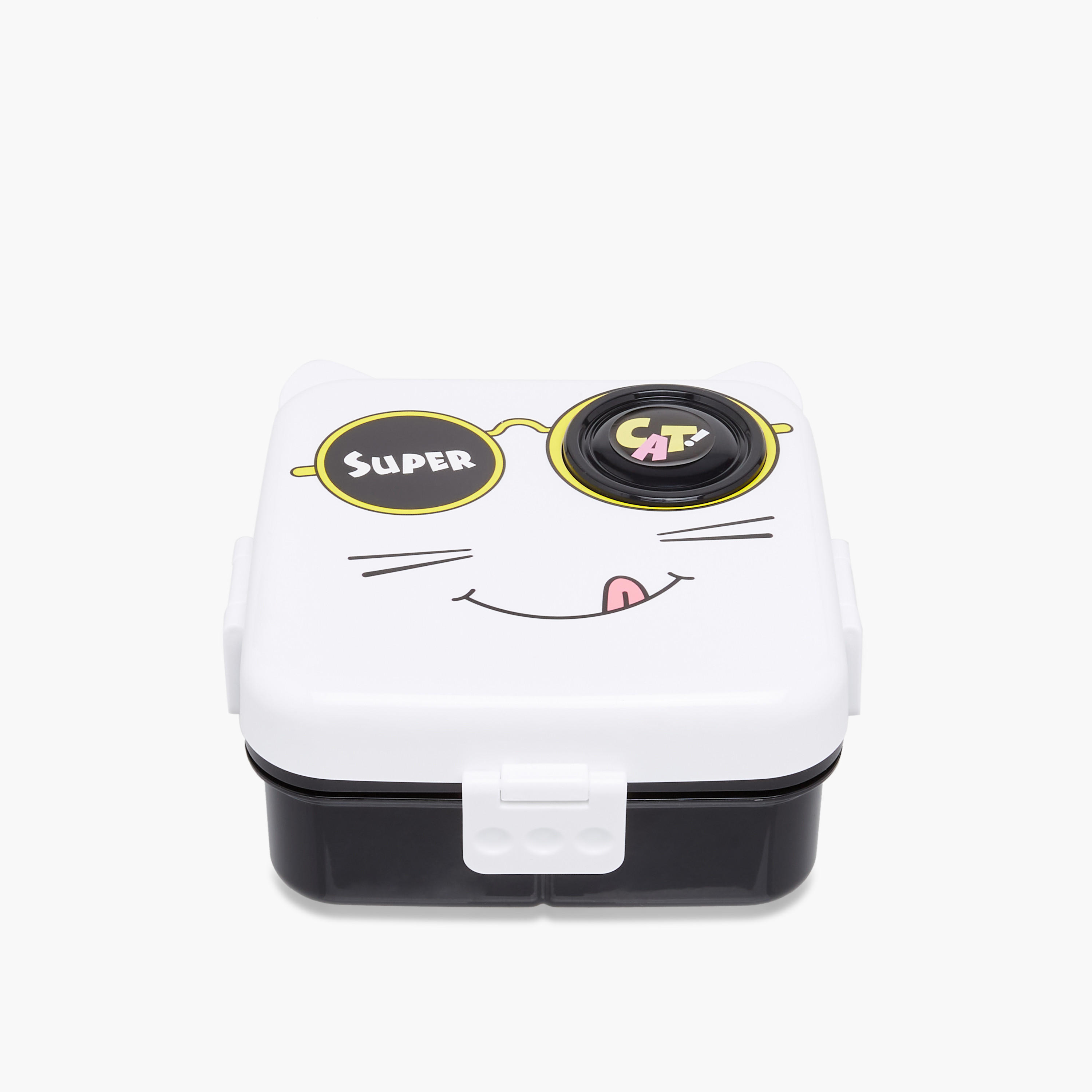 Cat Print Sectioned Lunch Box with Spoon-school-lunchessentials-lunchboxes-image-1