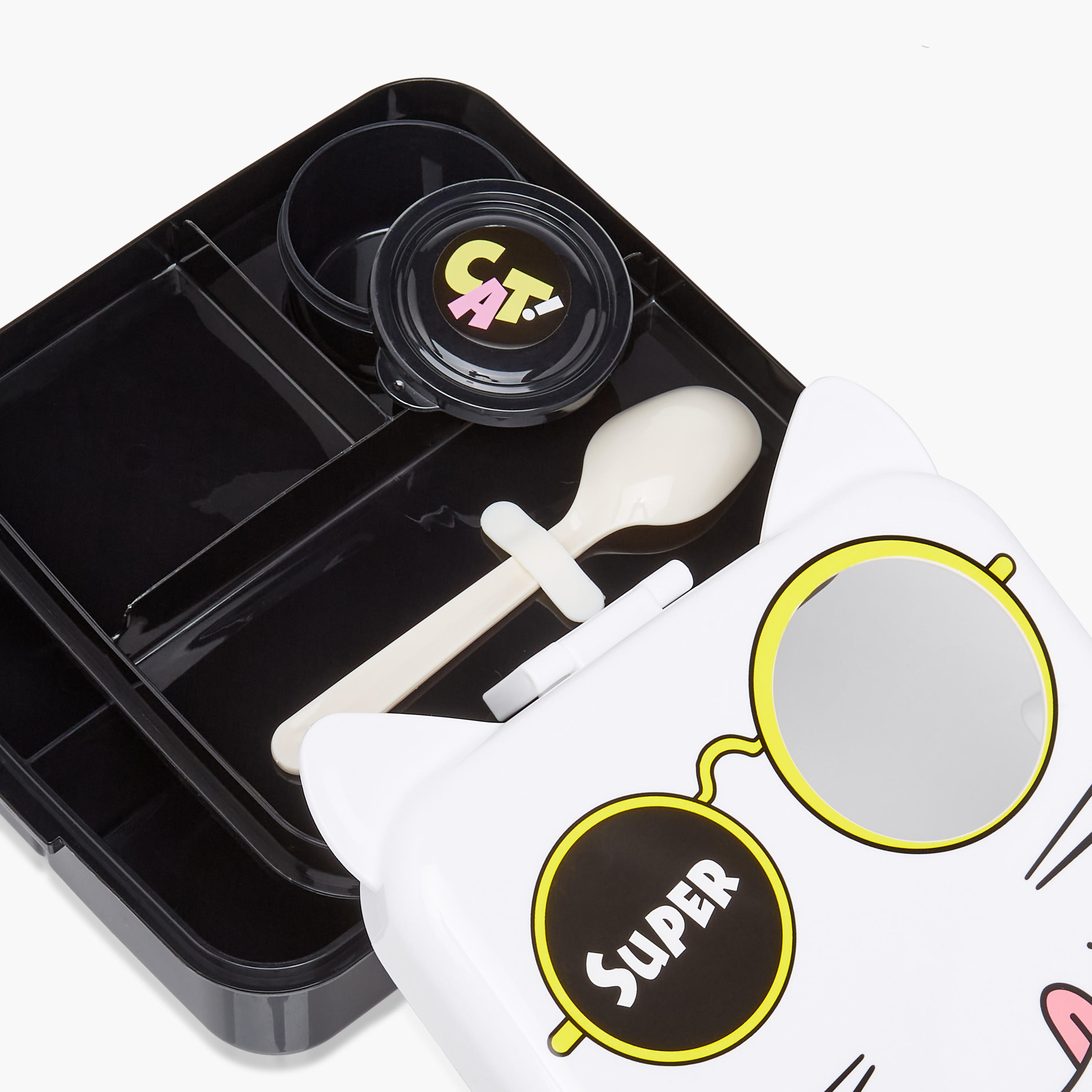 Cat Print Sectioned Lunch Box with Spoon-school-lunchessentials-lunchboxes-image-5