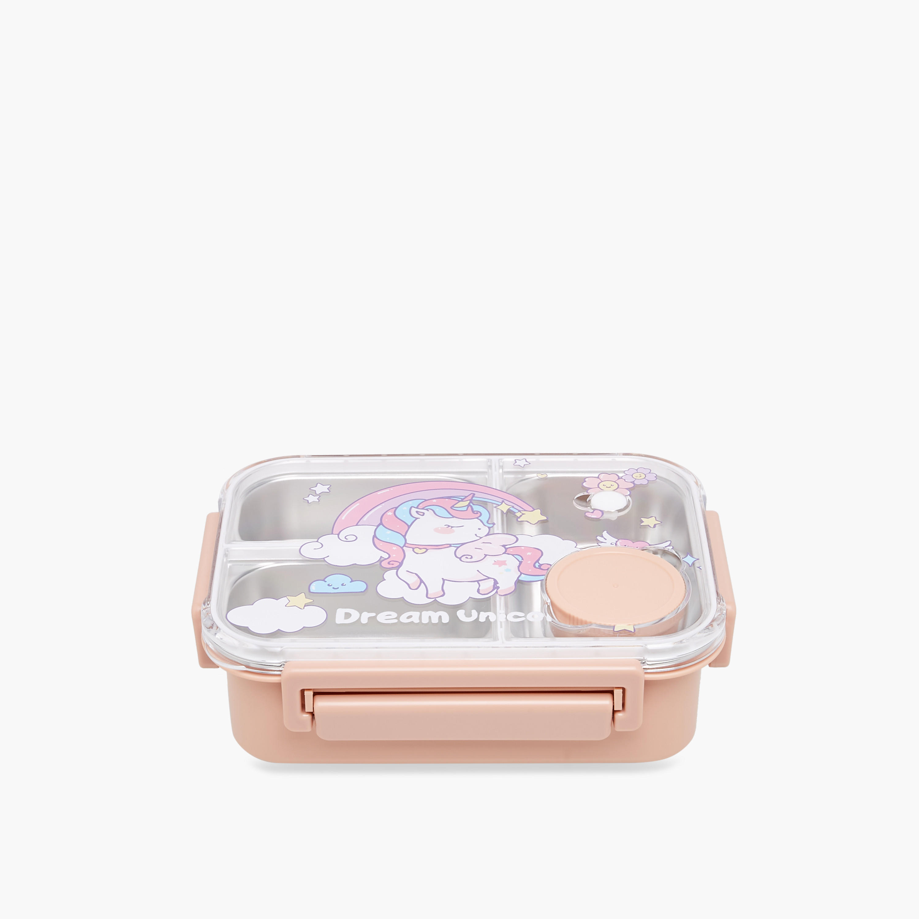 Unicorn Print Sectioned Stainless Steel Lunch Box with Clip Lock Lid-school-lunchessentials-lunchboxes-image-1