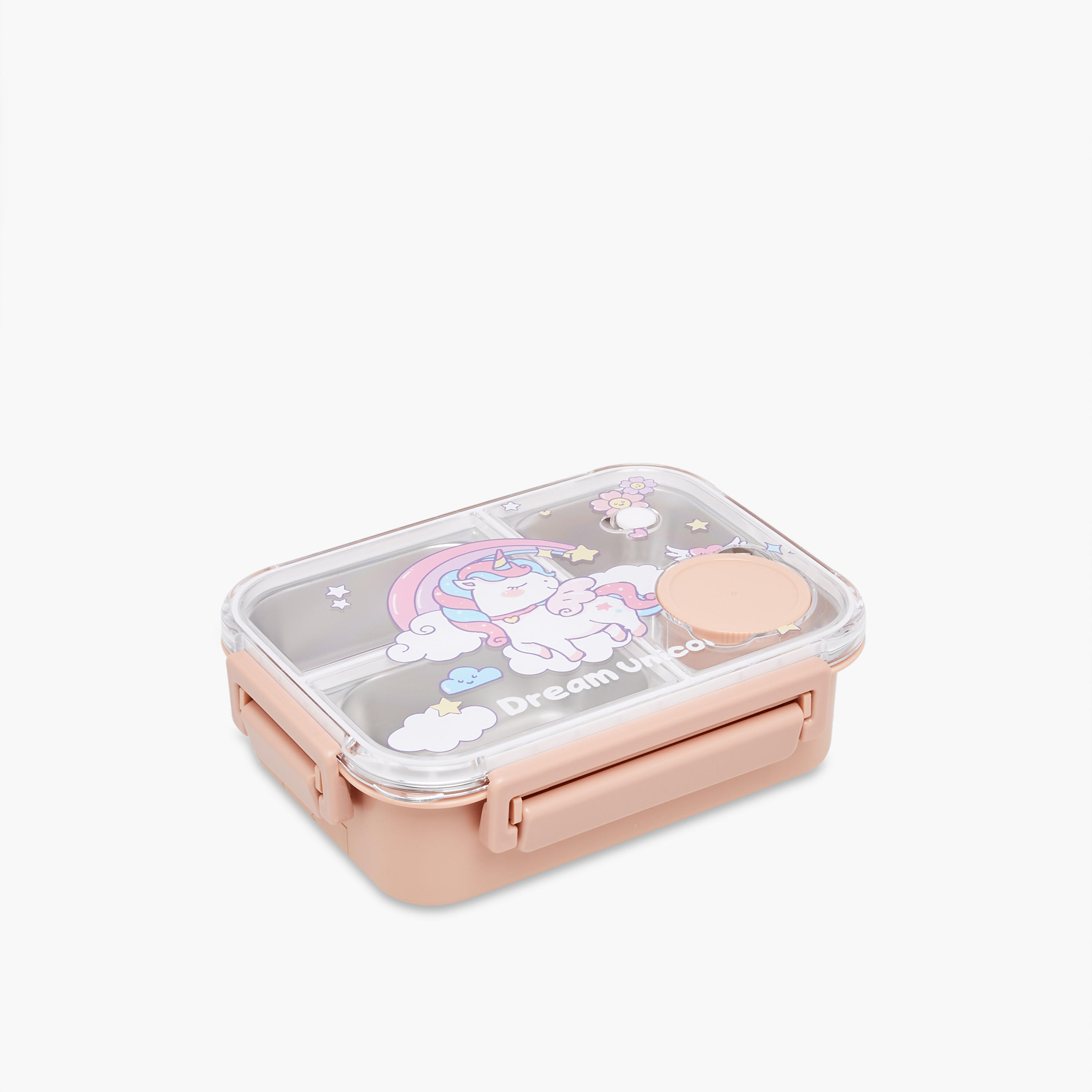 Unicorn Print Sectioned Stainless Steel Lunch Box with Clip Lock Lid-school-lunchessentials-lunchboxes-image-2