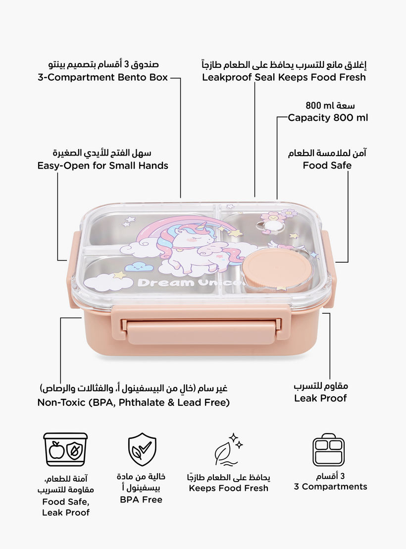 صندوق غداء ستانلس ستيل مقسم بطبعات يونيكورن مع غطاء قفل بمشبك-school-lunchessentials-lunchboxes-image-2