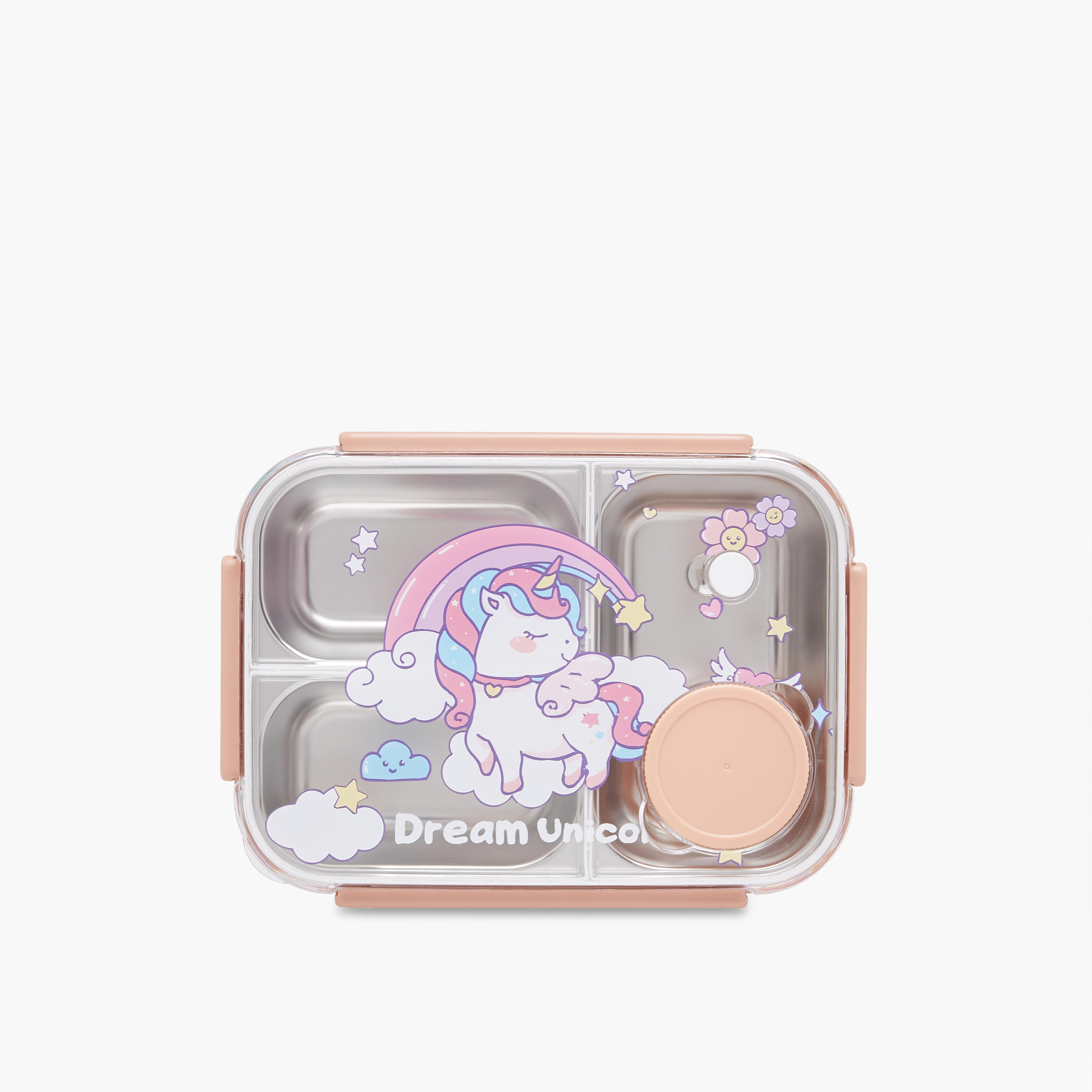Unicorn Print Sectioned Stainless Steel Lunch Box with Clip Lock Lid-school-lunchessentials-lunchboxes-image-3