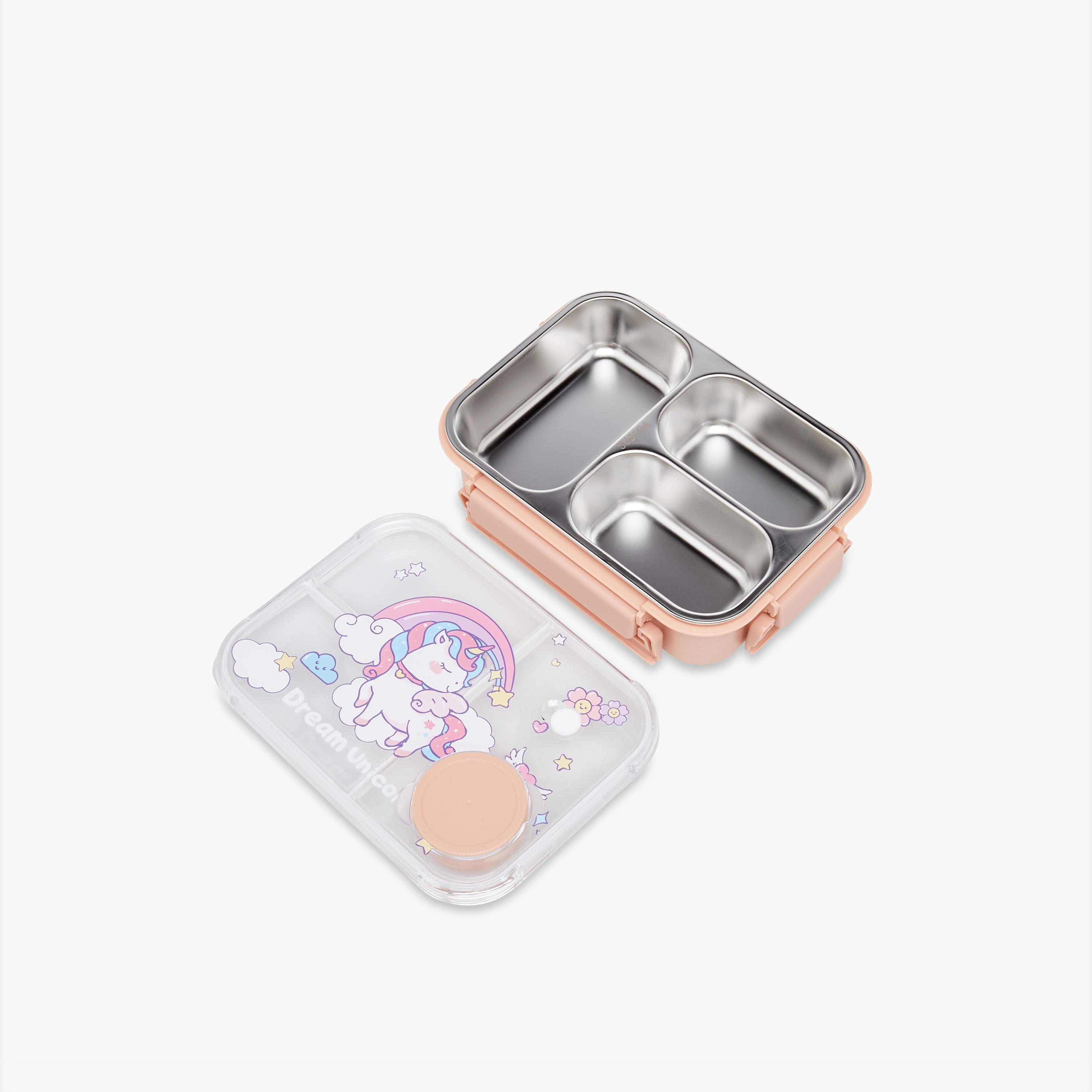 Unicorn Print Sectioned Stainless Steel Lunch Box with Clip Lock Lid-school-lunchessentials-lunchboxes-image-4