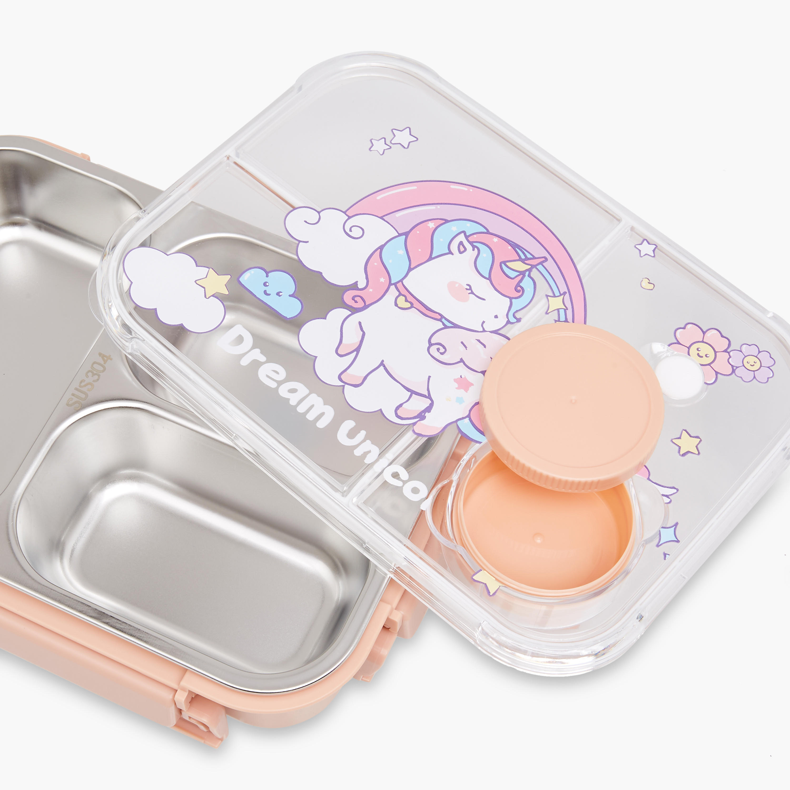 Unicorn Print Sectioned Stainless Steel Lunch Box with Clip Lock Lid-school-lunchessentials-lunchboxes-image-5