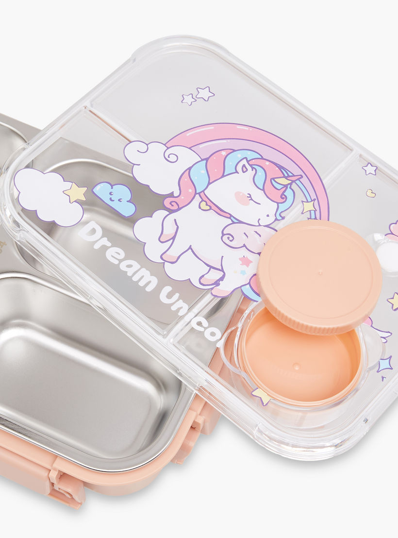 Unicorn Print Sectioned Stainless Steel Lunch Box with Clip Lock Lid-school-lunchessentials-lunchboxes-image-5