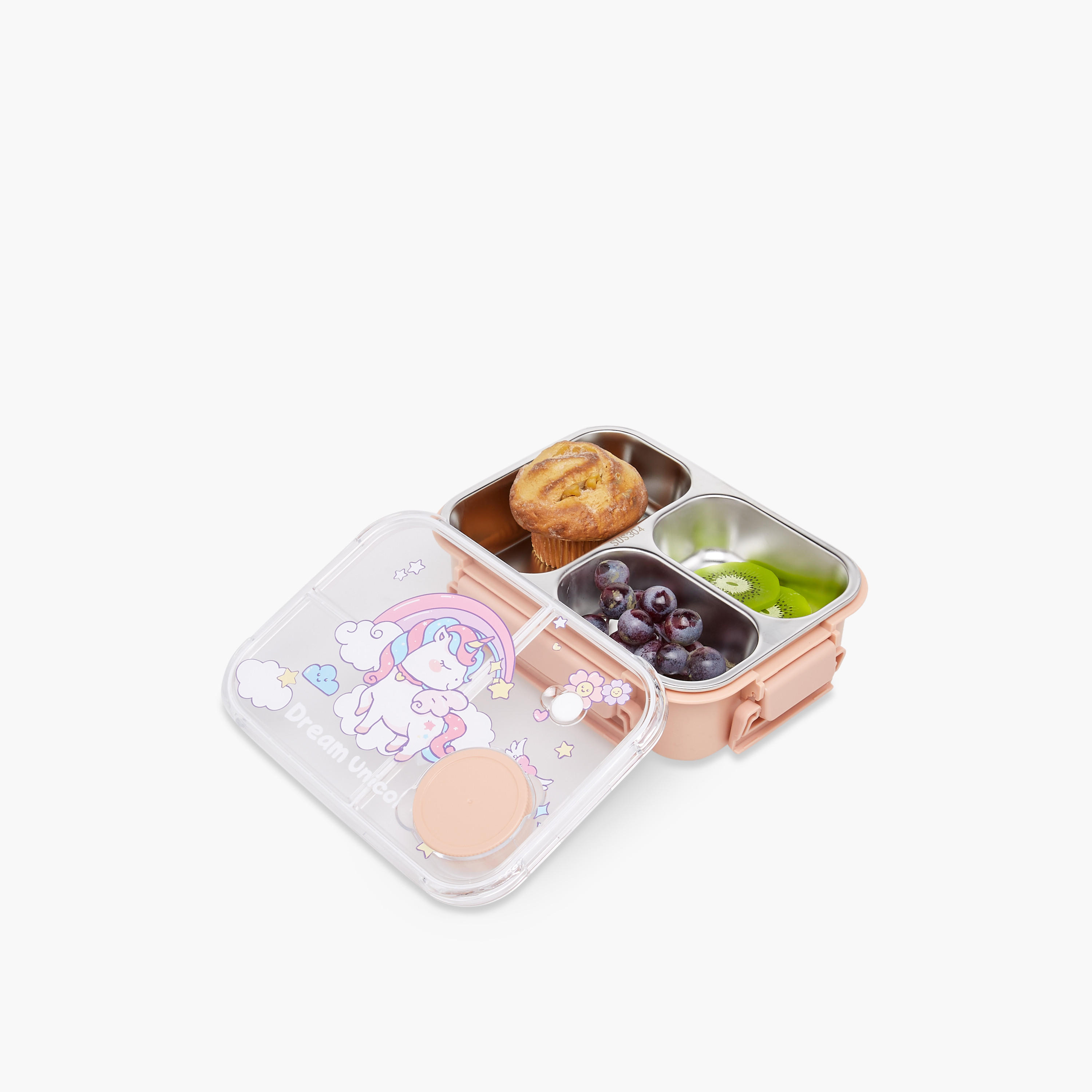 Unicorn Print Sectioned Stainless Steel Lunch Box with Clip Lock Lid-school-lunchessentials-lunchboxes-image-6