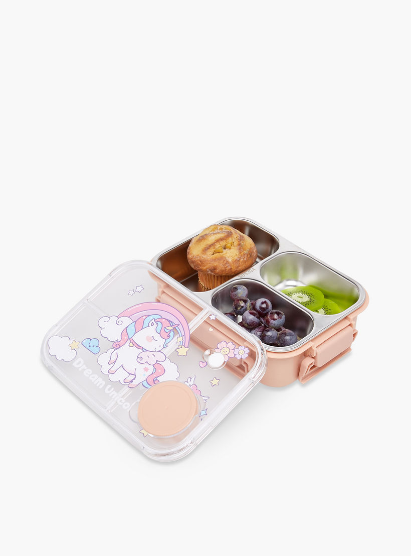 Unicorn Print Sectioned Stainless Steel Lunch Box with Clip Lock Lid-school-lunchessentials-lunchboxes-image-6