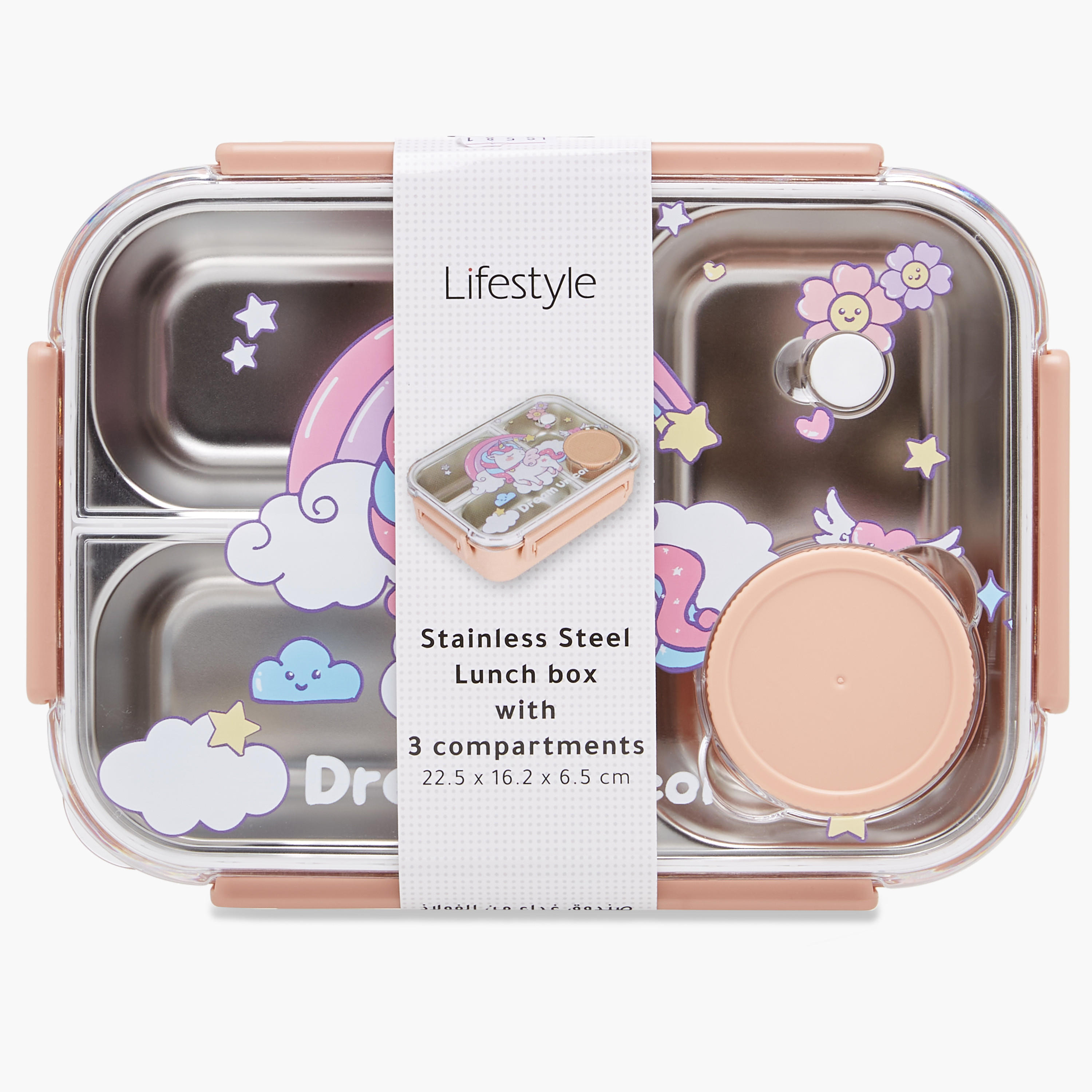 Unicorn Print Sectioned Stainless Steel Lunch Box with Clip Lock Lid-school-lunchessentials-lunchboxes-image-7