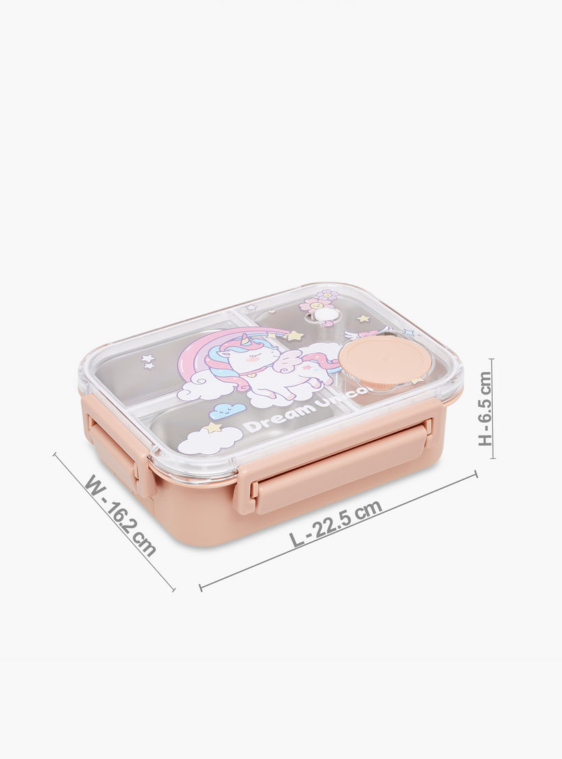 صندوق غداء ستانلس ستيل مقسم بطبعات يونيكورن مع غطاء قفل بمشبك-school-lunchessentials-lunchboxes-image-7
