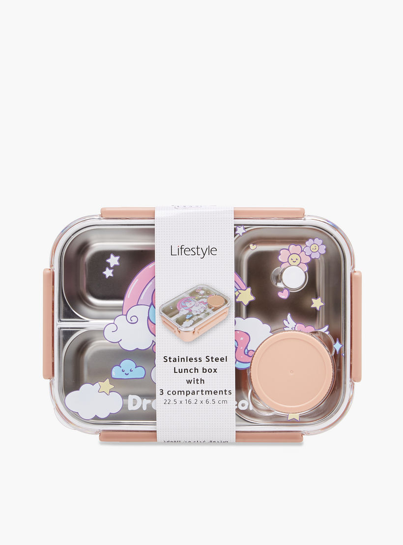 صندوق غداء ستانلس ستيل مقسم بطبعات يونيكورن مع غطاء قفل بمشبك-school-lunchessentials-lunchboxes-image-8