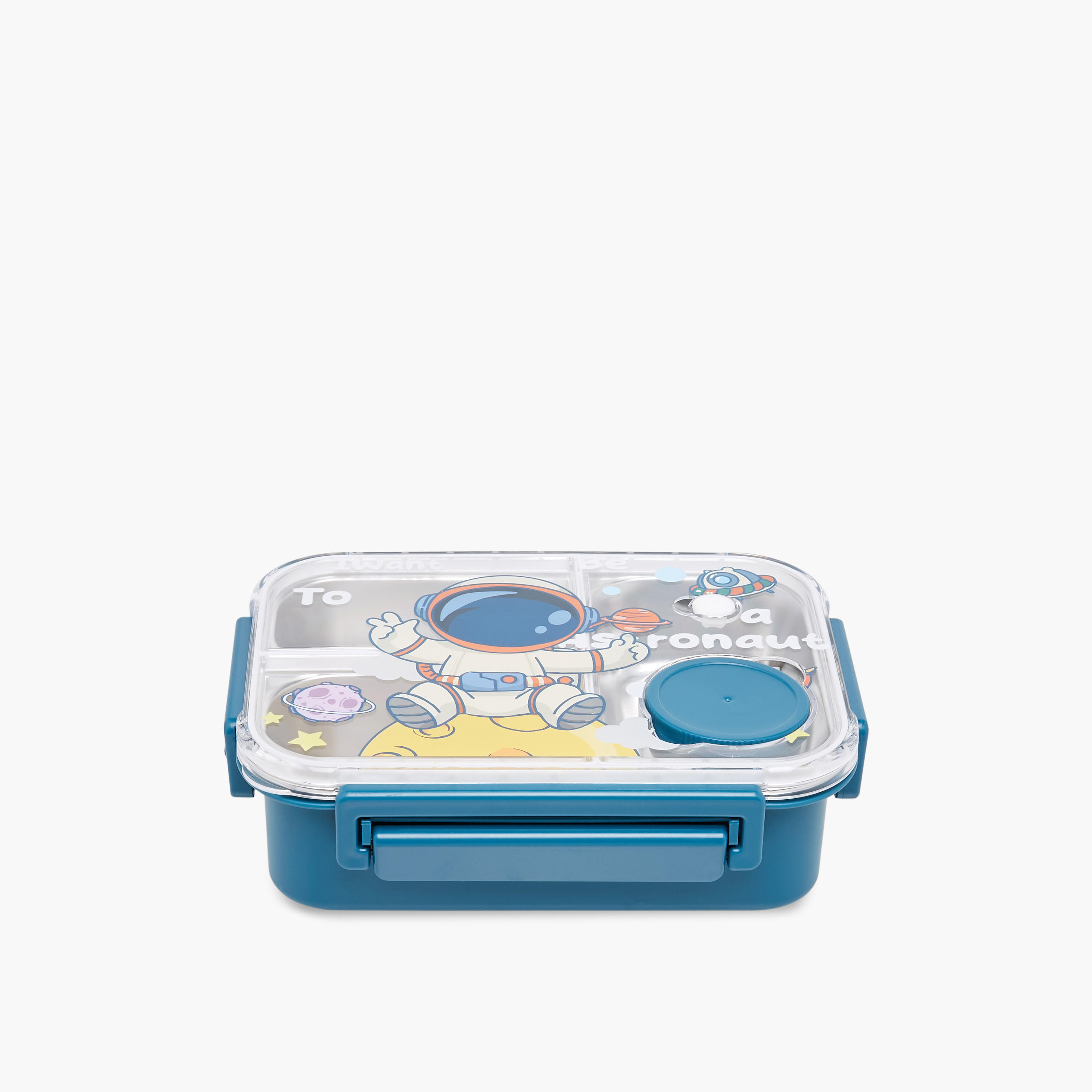 Astronaut Print Sectioned Stainless Steel Lunch Box with Clip Lock Closure-school-lunchessentials-lunchboxes-image-1