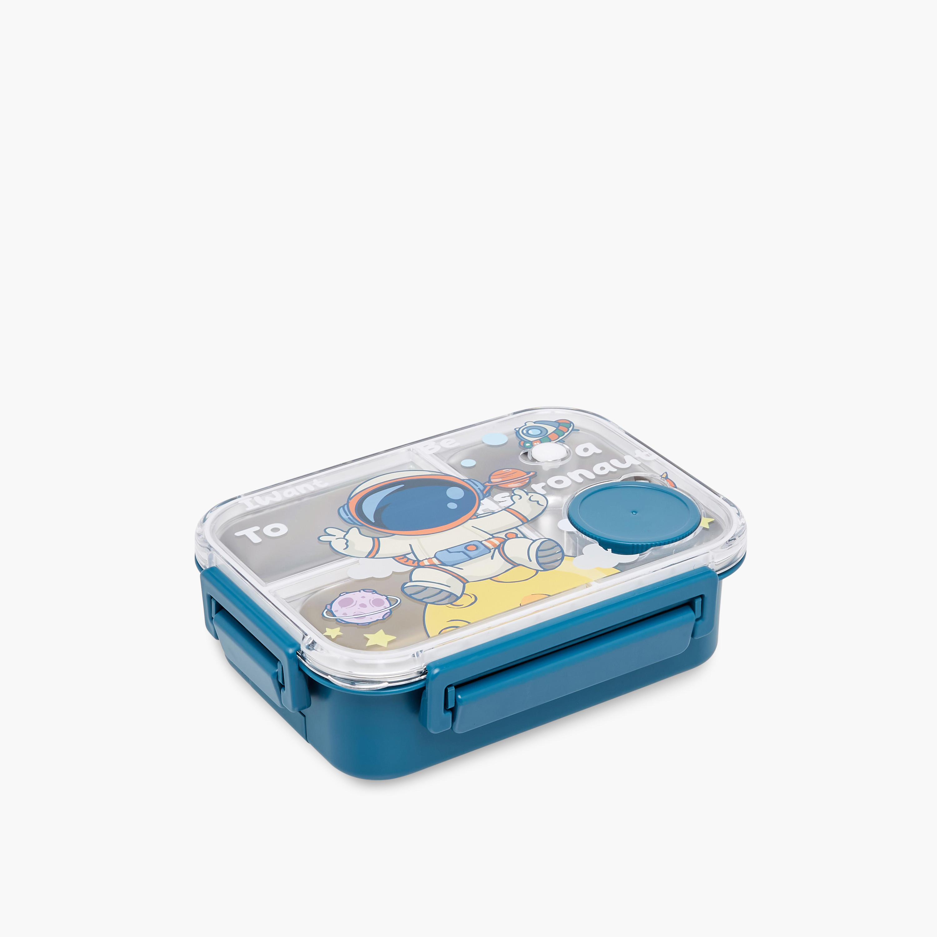 Astronaut Print Sectioned Stainless Steel Lunch Box with Clip Lock Closure-school-lunchessentials-lunchboxes-image-2
