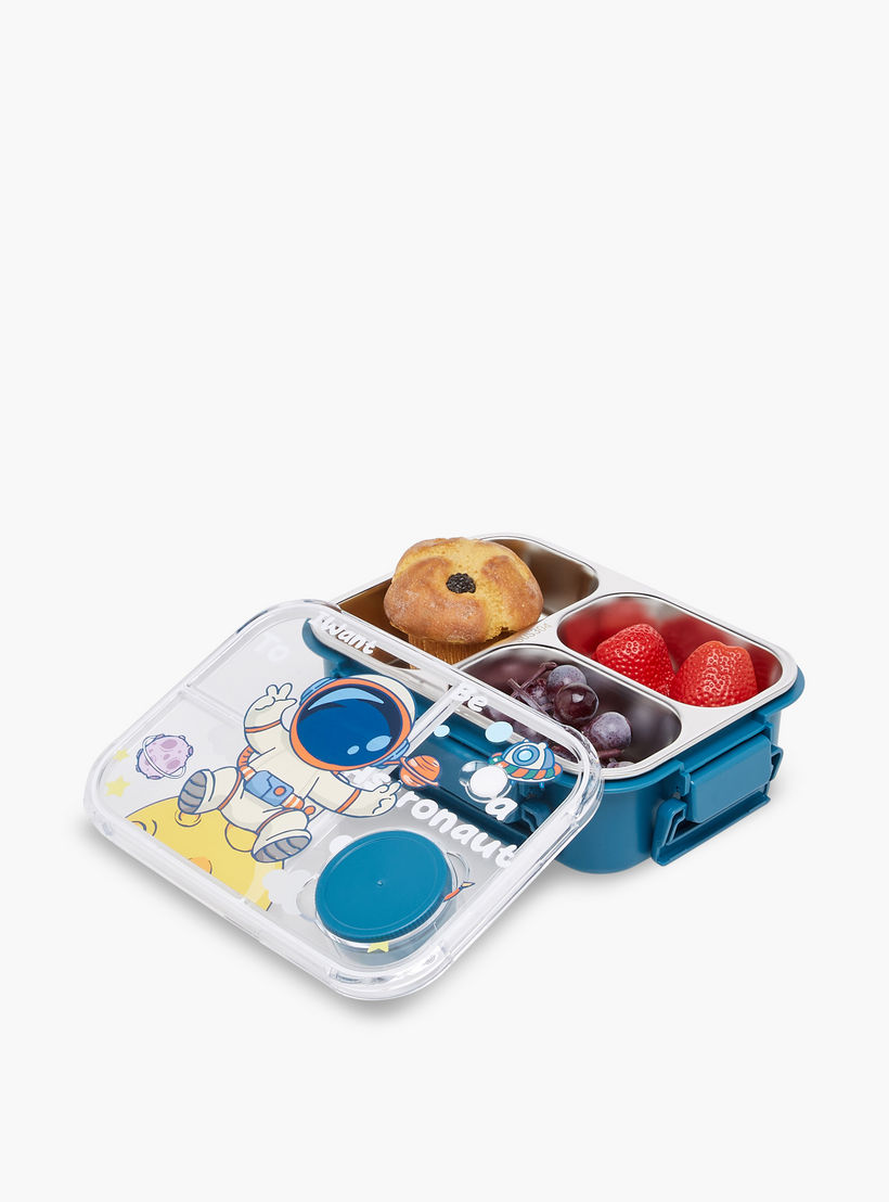 Astronaut Print Sectioned Stainless Steel Lunch Box with Clip Lock Closure-school-lunchessentials-lunchboxes-image-6