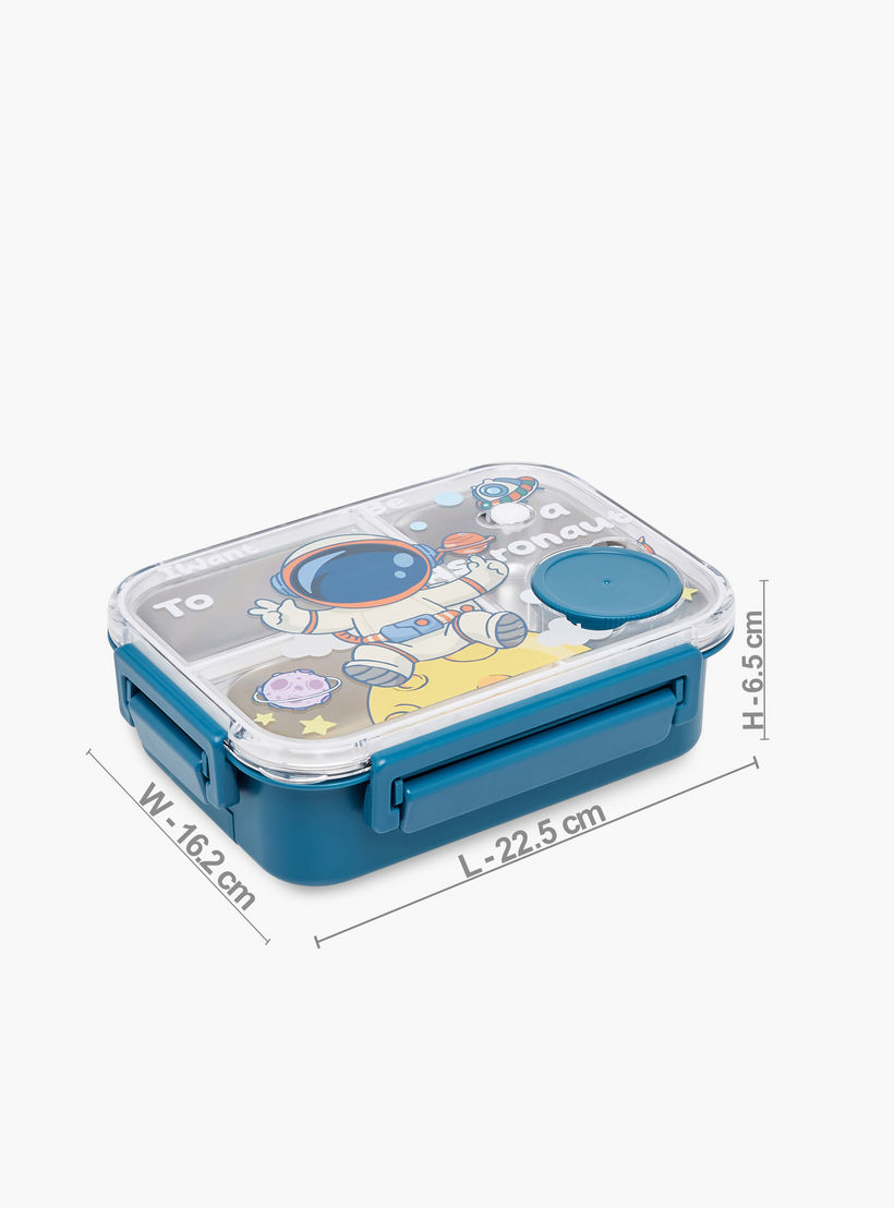 Astronaut Print Sectioned Stainless Steel Lunch Box with Clip Lock Closure-school-lunchessentials-lunchboxes-image-7