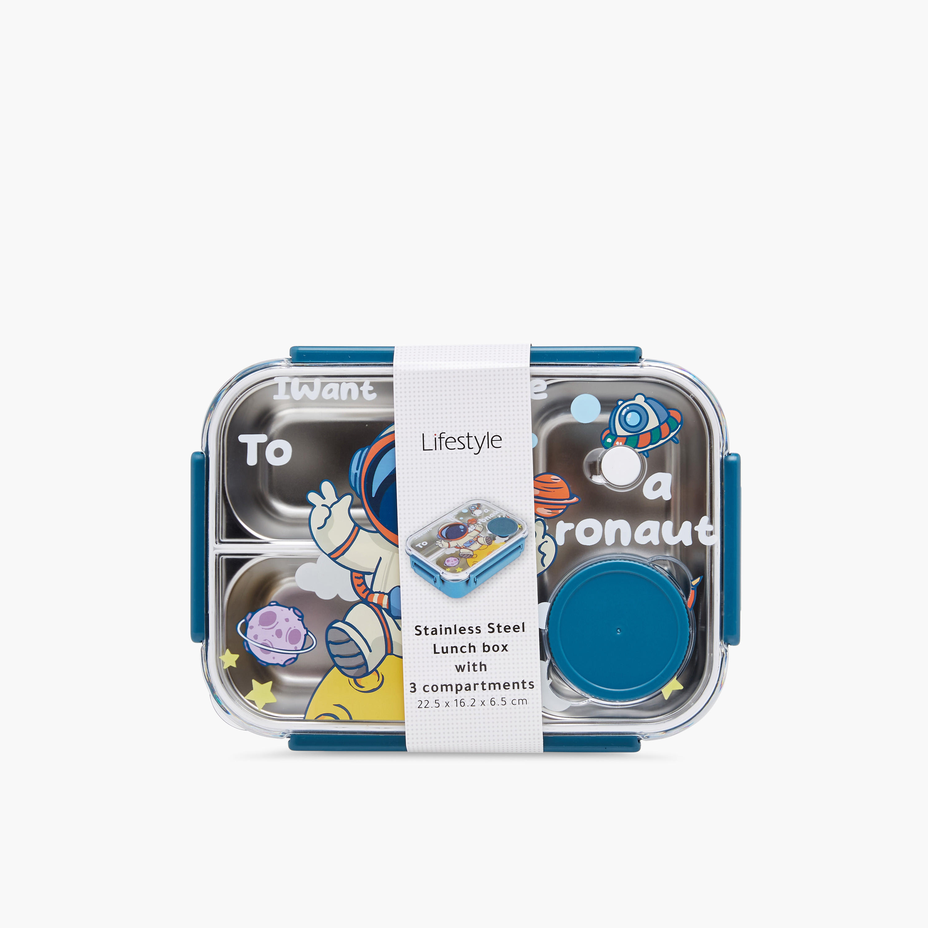 Astronaut Print Sectioned Stainless Steel Lunch Box with Clip Lock Closure-school-lunchessentials-lunchboxes-image-8