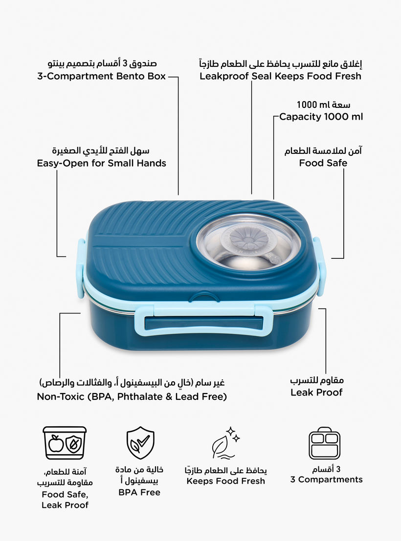 Stainless Steel 3-Compartment Lunch Box with Cutlery - 1 L-school-lunchessentials-lunchboxes-image-2