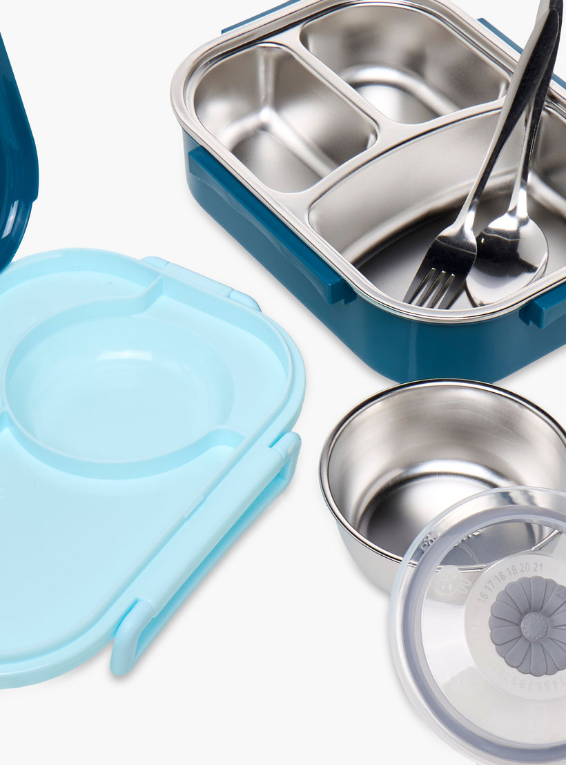 Stainless Steel 3-Compartment Lunch Box with Cutlery - 1 L-school-lunchessentials-lunchboxes-image-6