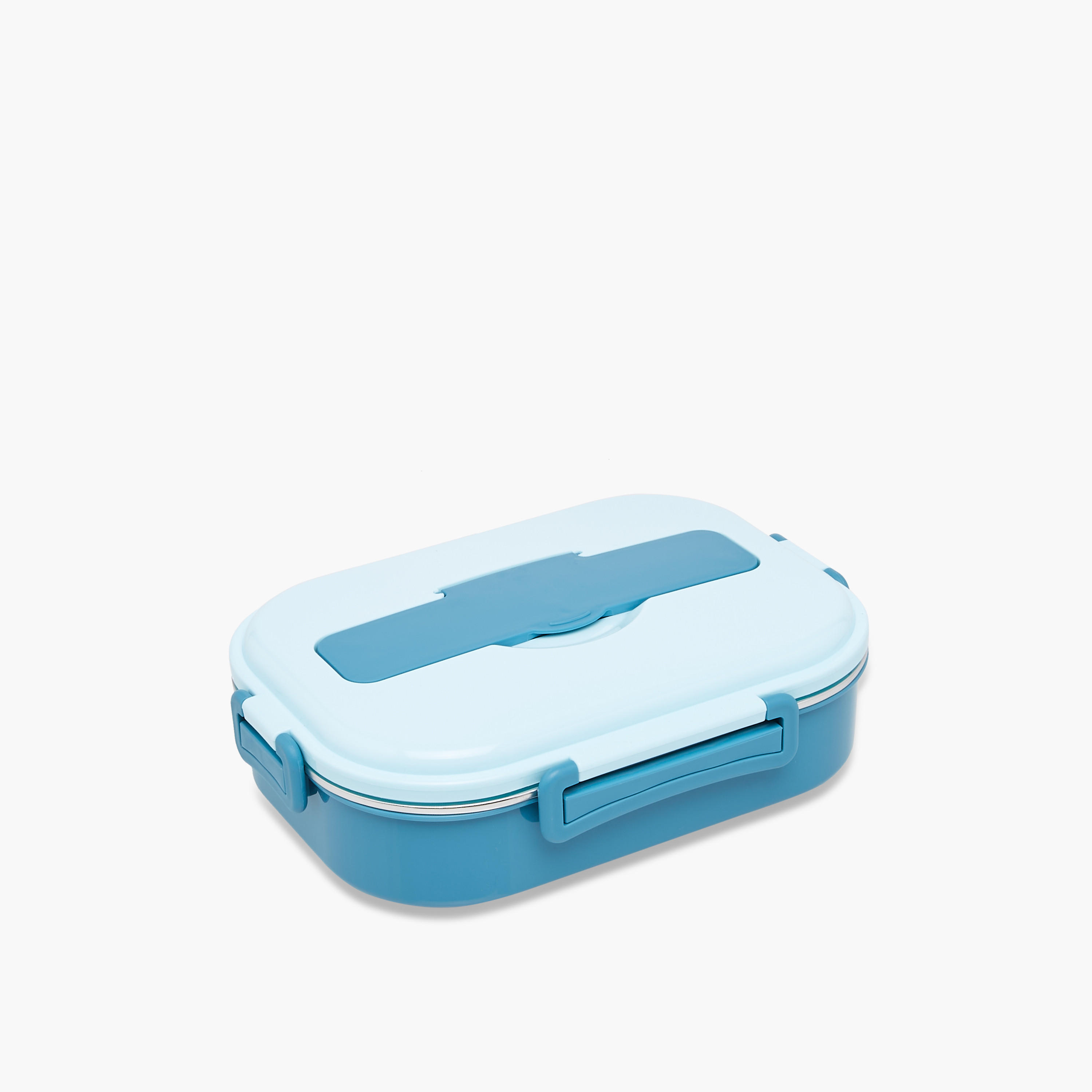 Solid Stainless Steel Sectioned Lunch Box with Cutlery and Clip Lock Closure-school-lunchessentials-lunchboxes-image-1