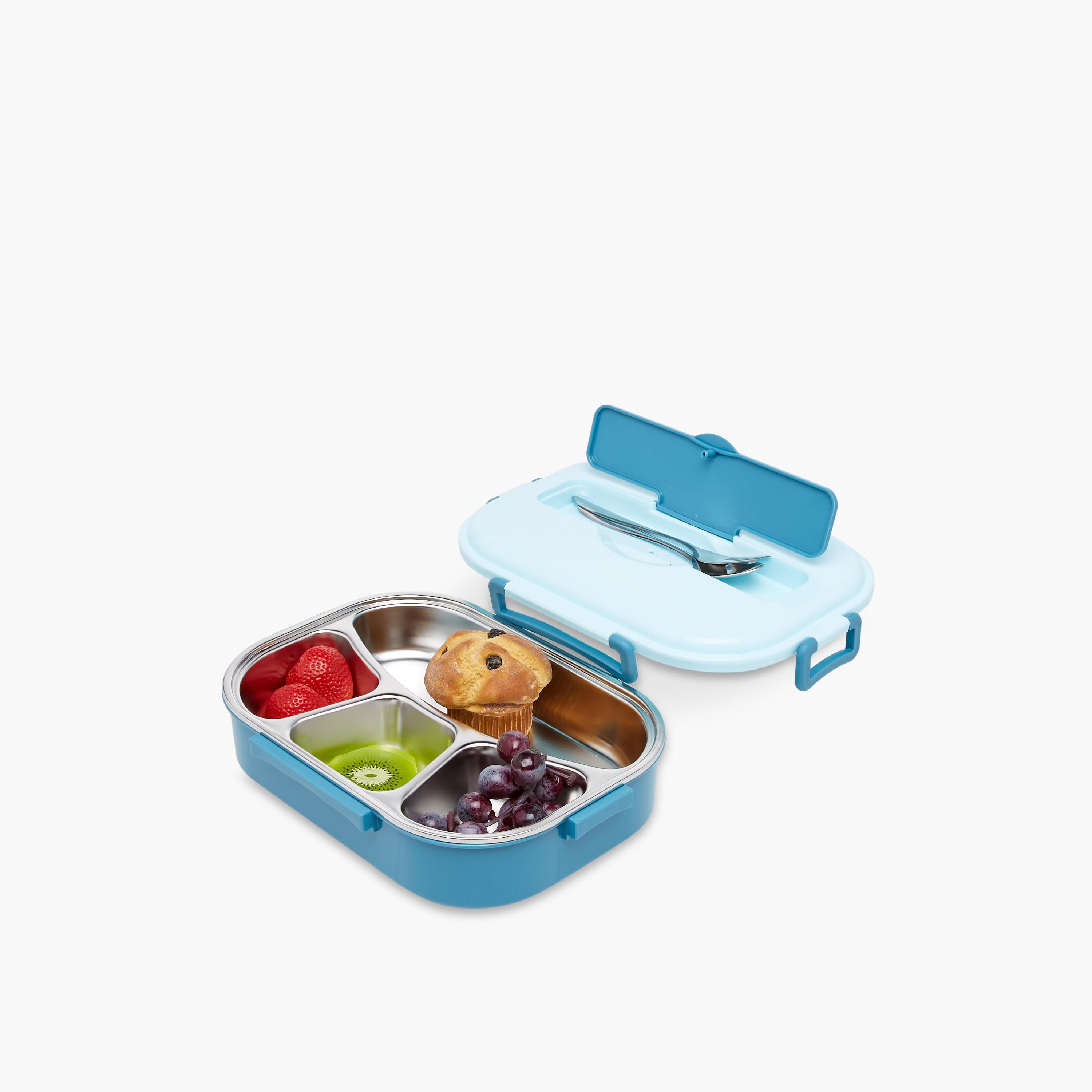 Solid Stainless Steel Sectioned Lunch Box with Cutlery and Clip Lock Closure-school-lunchessentials-lunchboxes-image-6