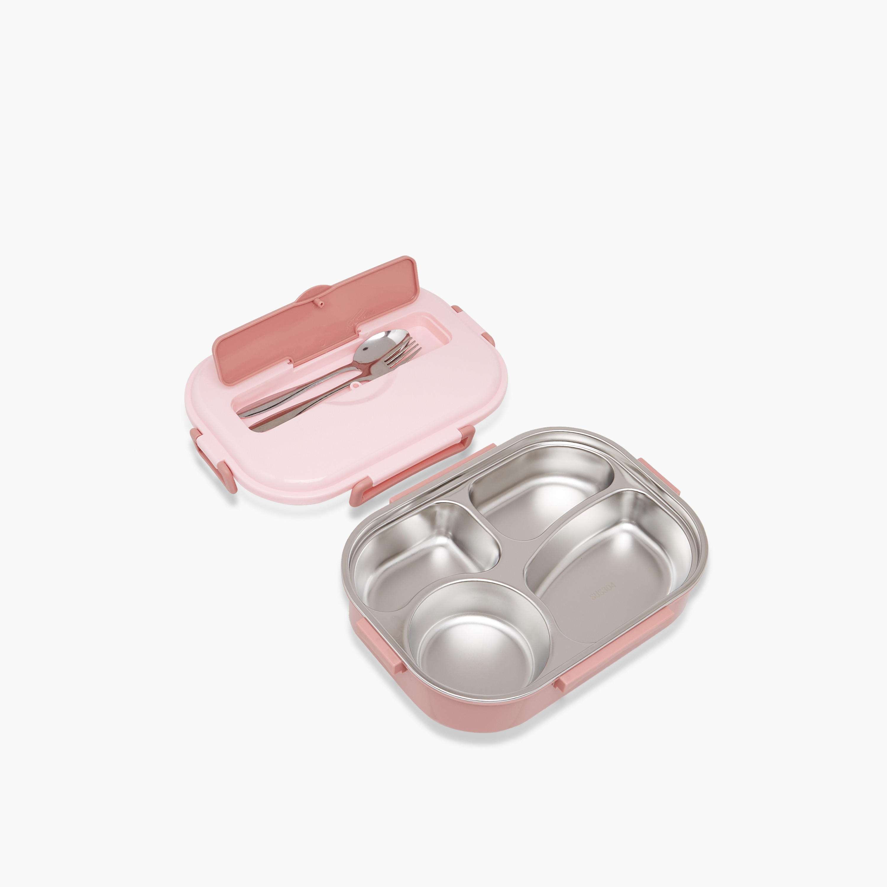 Solid 4-Compartment Stainless Steel Lunch Box with Cutlery - 1100 ml-school-lunchessentials-lunchboxes-image-4