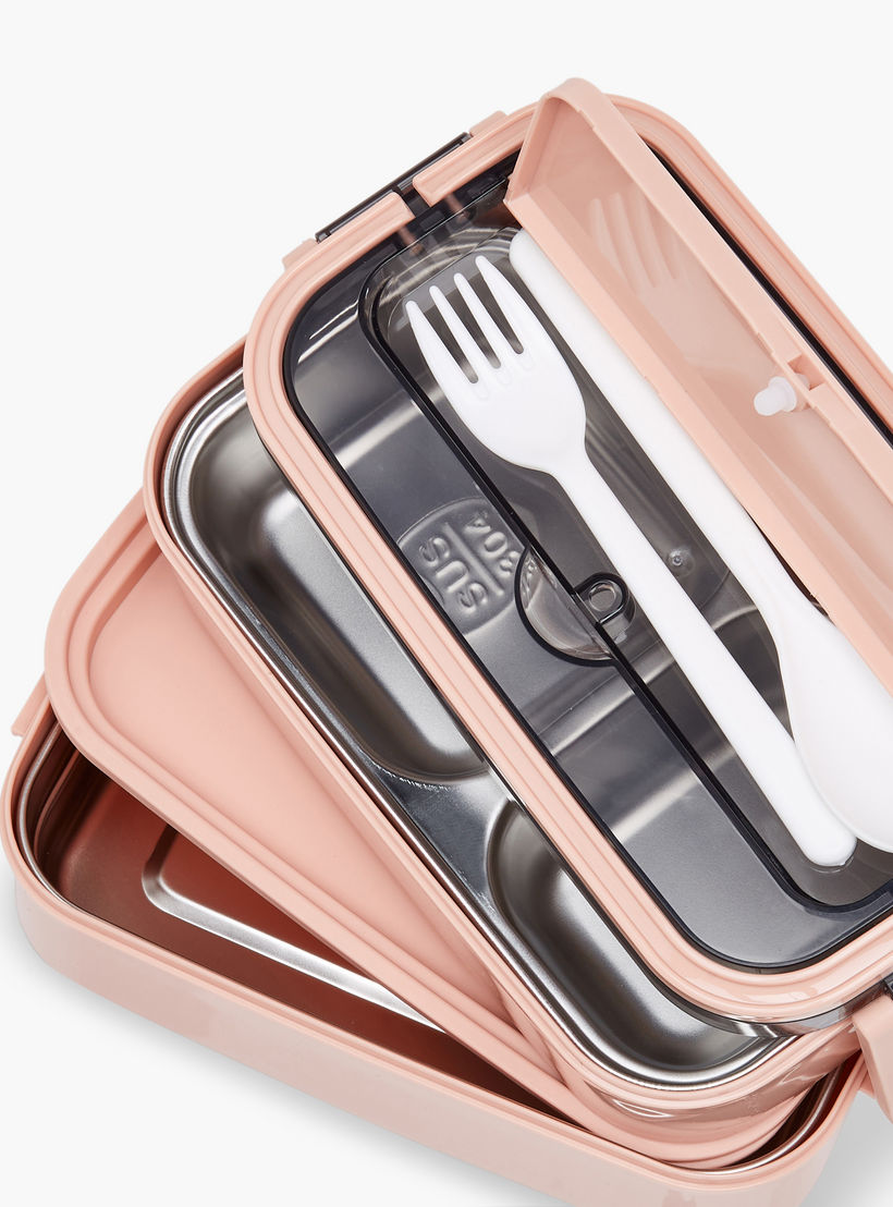 Solid 2-Layer Stainless Steel Lunch Box with Cutlery - 1400 ml-school-lunchessentials-lunchboxes-image-5