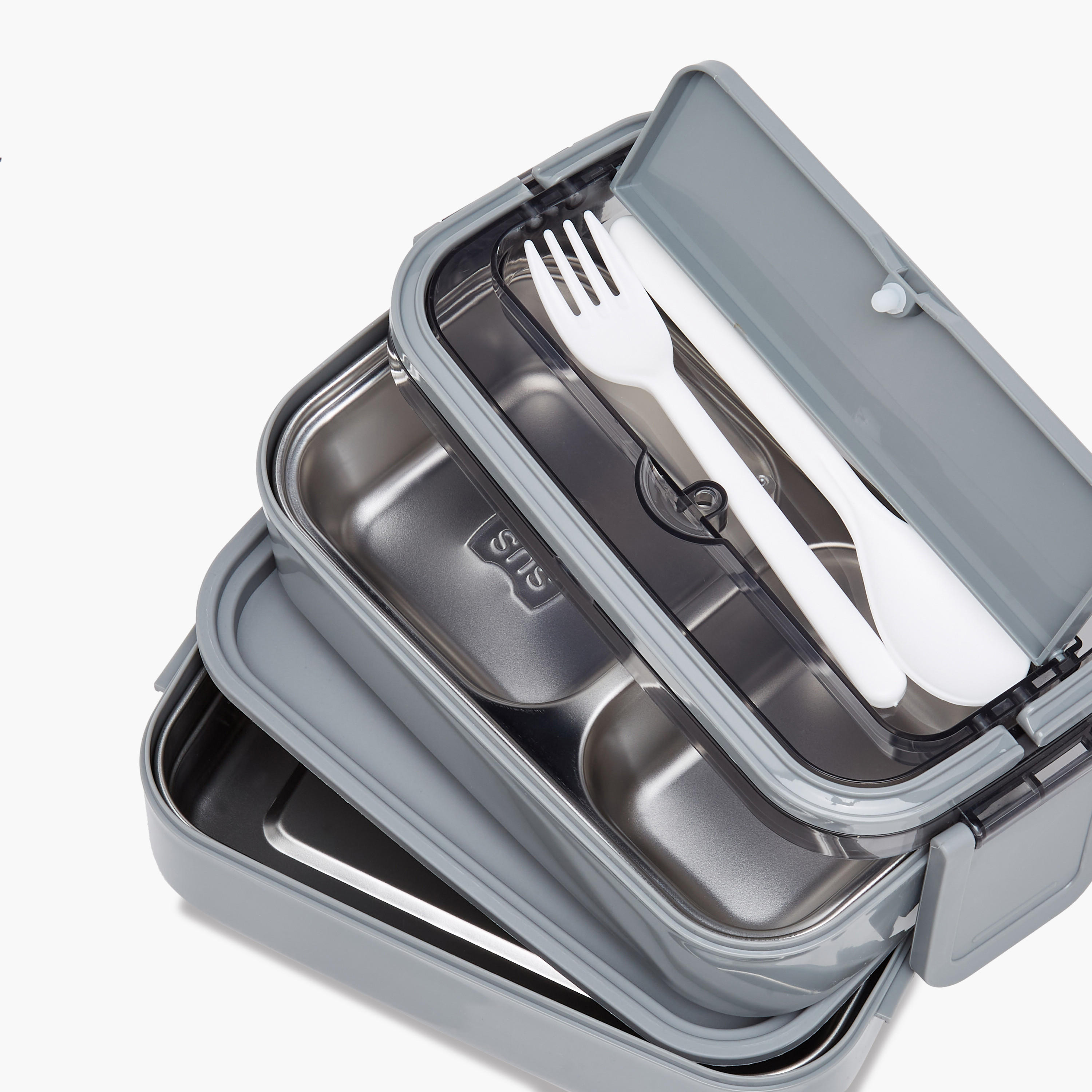 Solid 2-Layer Stainless Steel Lunch Box with Cutlery - 1400 ml-school-lunchessentials-lunchboxes-image-5