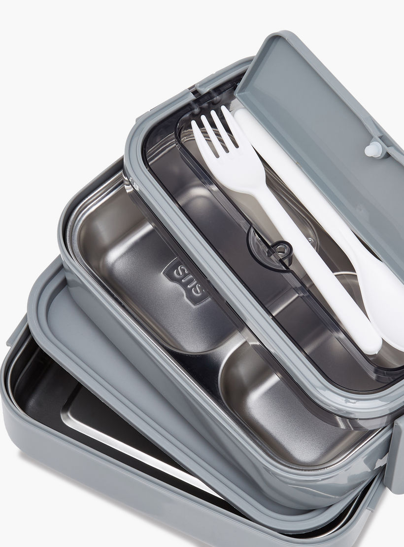 Solid 2-Layer Stainless Steel Lunch Box with Cutlery - 1400 ml-school-lunchessentials-lunchboxes-image-5