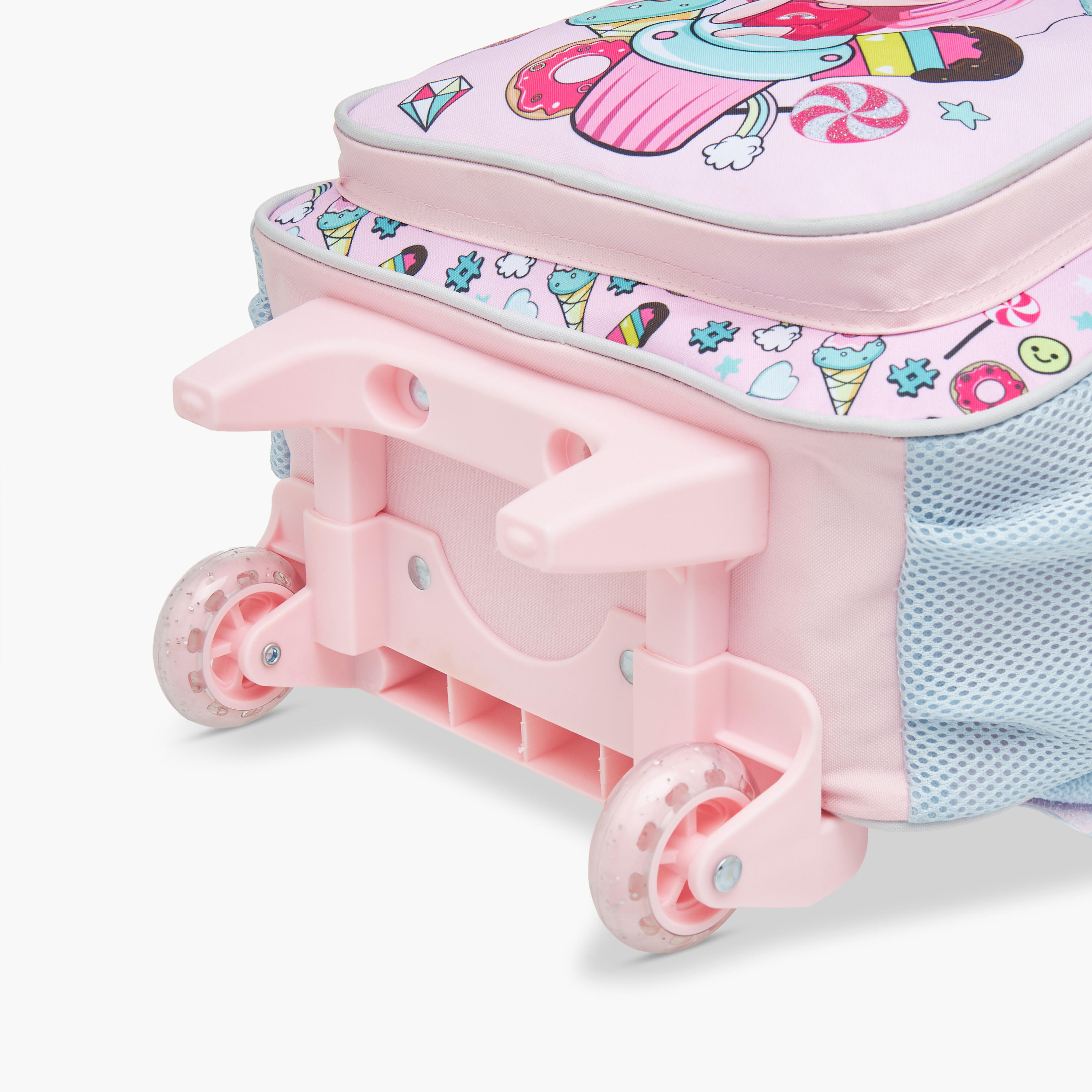 طقم شنطة ترولي مدرسية 3 قطع للبنات 2-5 سنوات مع شنطة غداء ومقلمة بطبعات من ماست-school-bagsandbackpacks-trolleybags-image-13