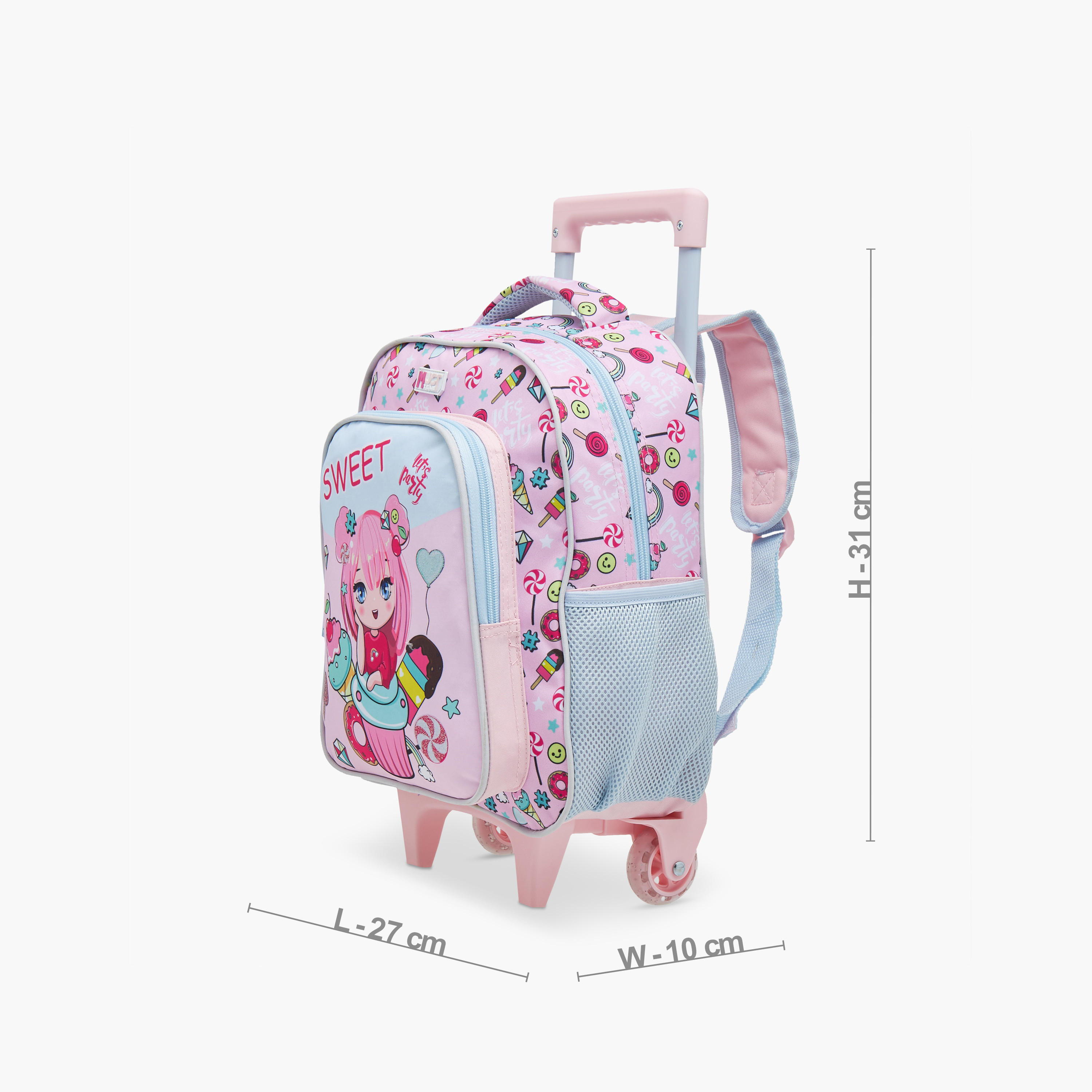 طقم شنطة ترولي مدرسية 3 قطع للبنات 2-5 سنوات مع شنطة غداء ومقلمة بطبعات من ماست-school-bagsandbackpacks-trolleybags-image-3