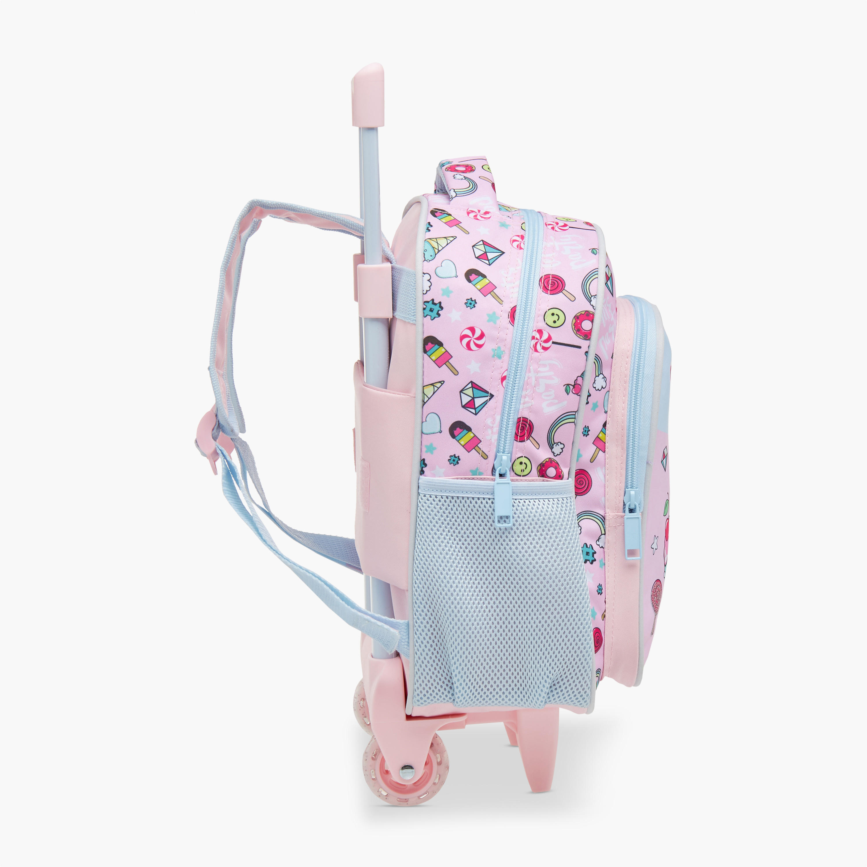 طقم شنطة ترولي مدرسية 3 قطع للبنات 2-5 سنوات مع شنطة غداء ومقلمة بطبعات من ماست-school-bagsandbackpacks-trolleybags-image-4