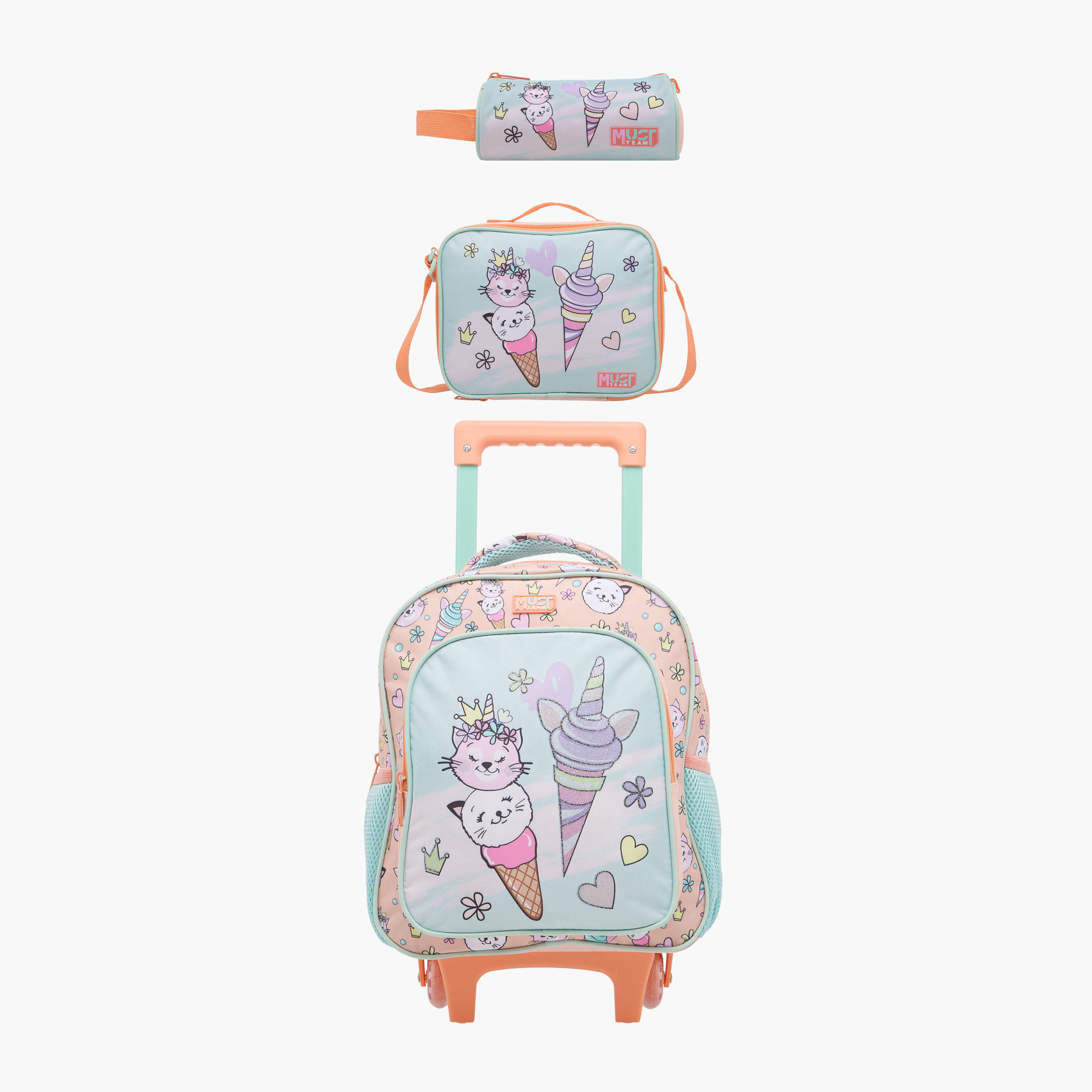 MUST Cats 3-Piece School Trolley Bag Set for Girls 2-5 Years with Lunch Bag and Pencil Pouch -school-bagsandbackpacks-trolleybags-image-1