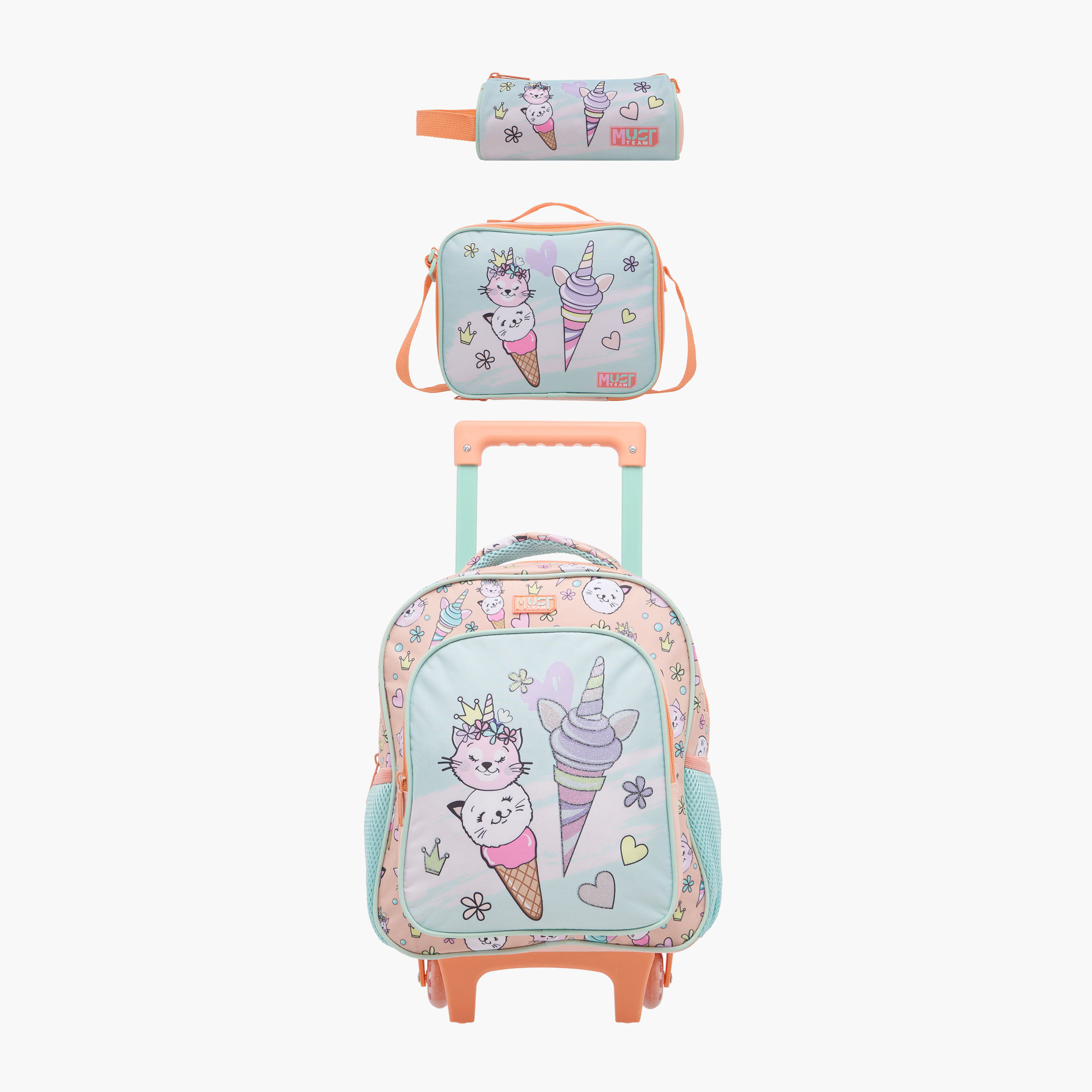 MUST Cats 3-Piece School Trolley Bag Set for Girls 2-5 Years with Lunch Bag and Pencil Pouch -school-bagsandbackpacks-trolleybags-image-1
