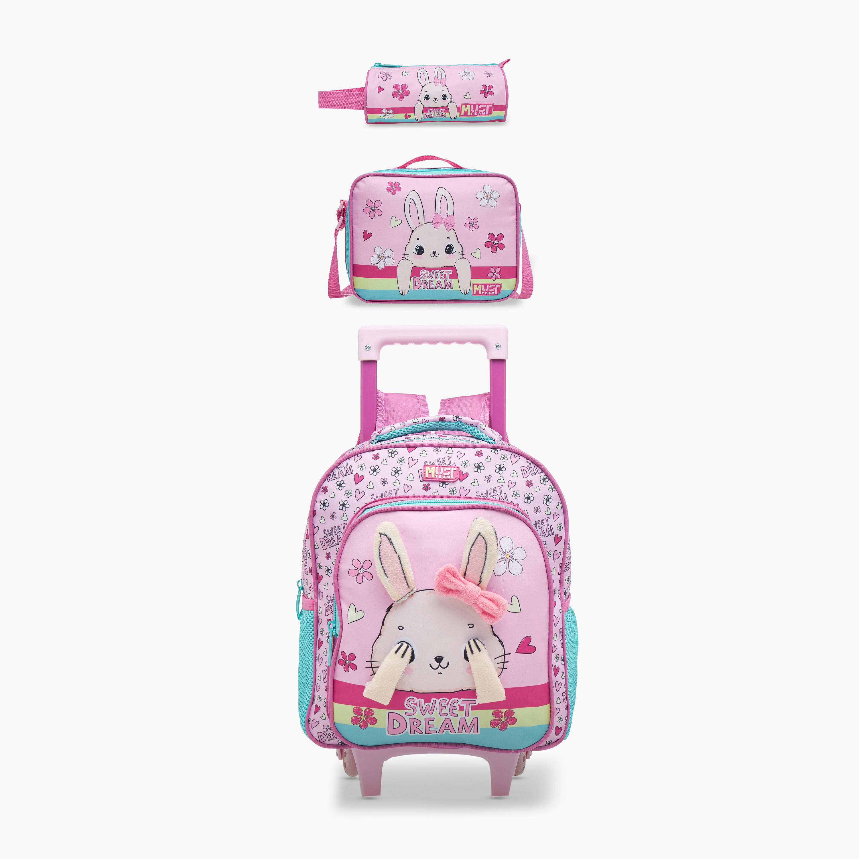 MUST Animal Print 3-Piece School Trolley Bag Set for Girls 2-5 Years with Lunch Bag and Pencil Pouch -school-bagsandbackpacks-trolleybags-image-1