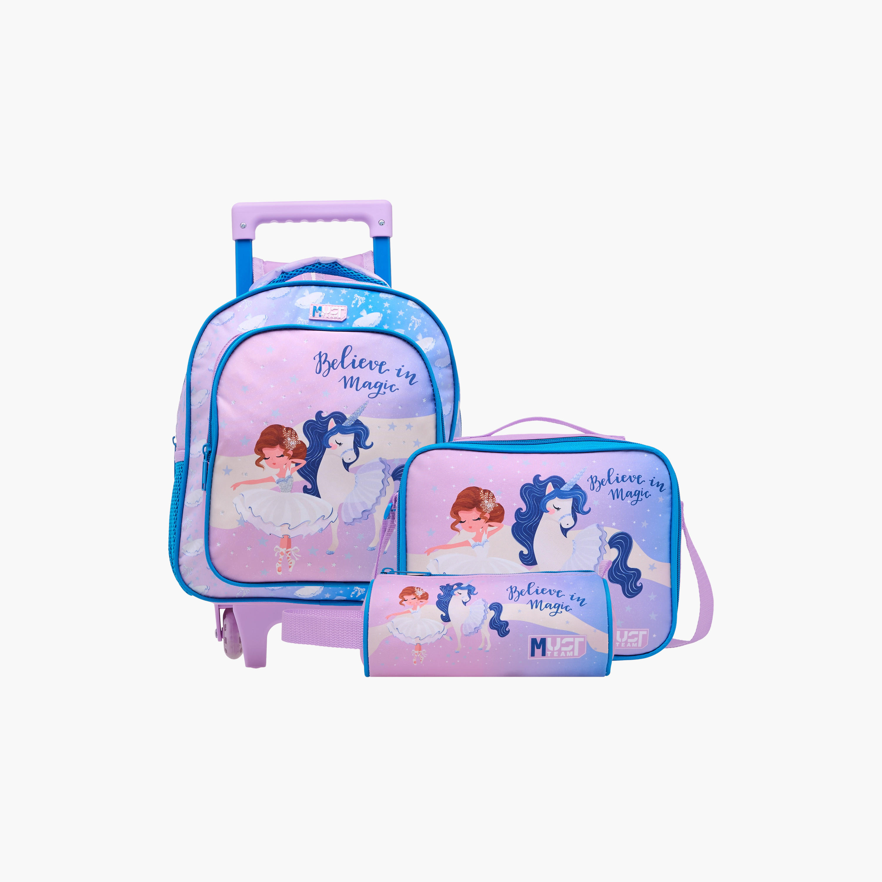 MUST Printed 3-Piece School Trolley Bag Set for Girls 2-5 Years with Lunch Bag and Pencil Pouch -school-bagsandbackpacks-trolleybags-image-1