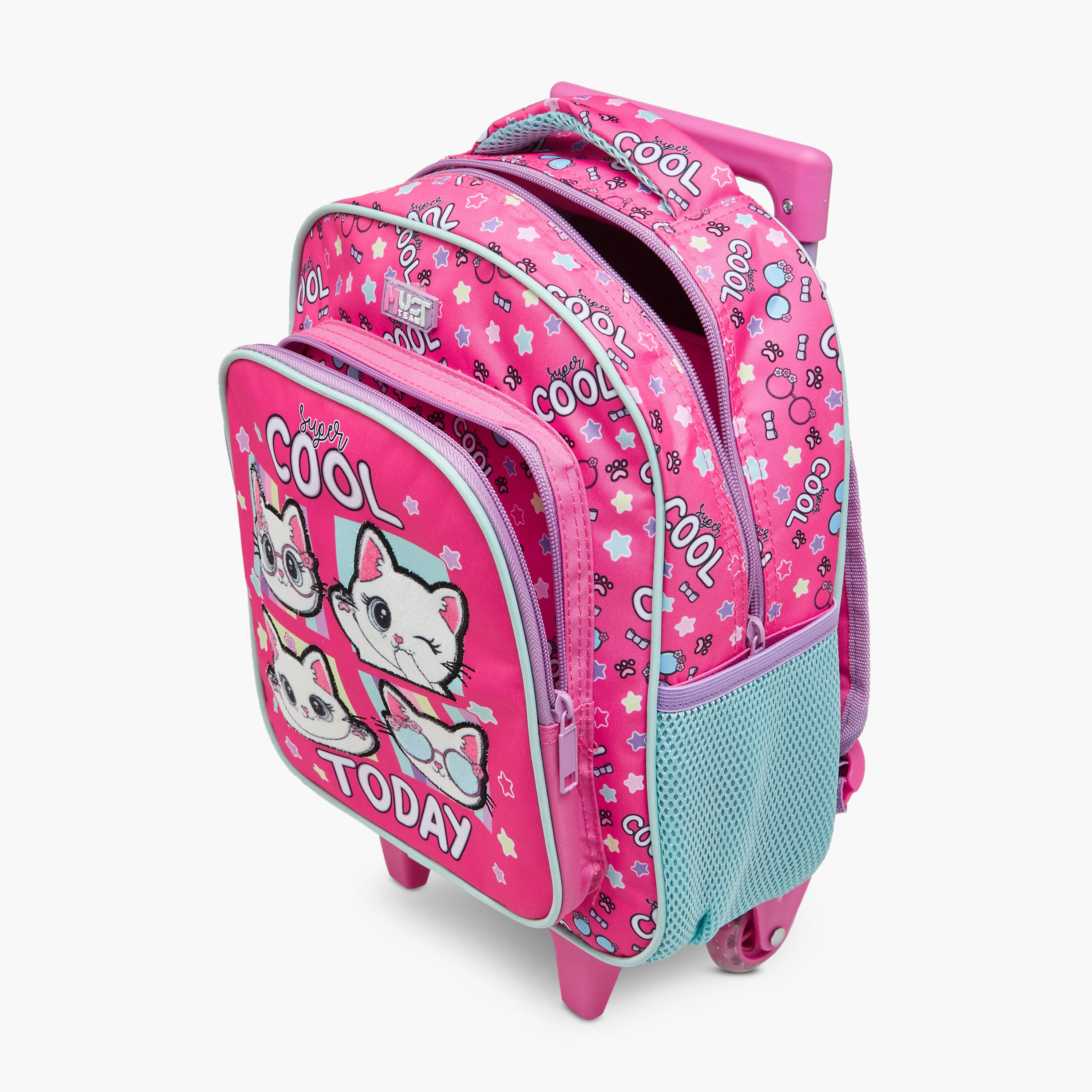 طقم شنطة ترولي مدرسية 3 قطع للبنات 2-5 سنوات مع شنطة غداء ومقلمة بتصميم قطط من ماست-school-bagsandbackpacks-trolleybags-image-13