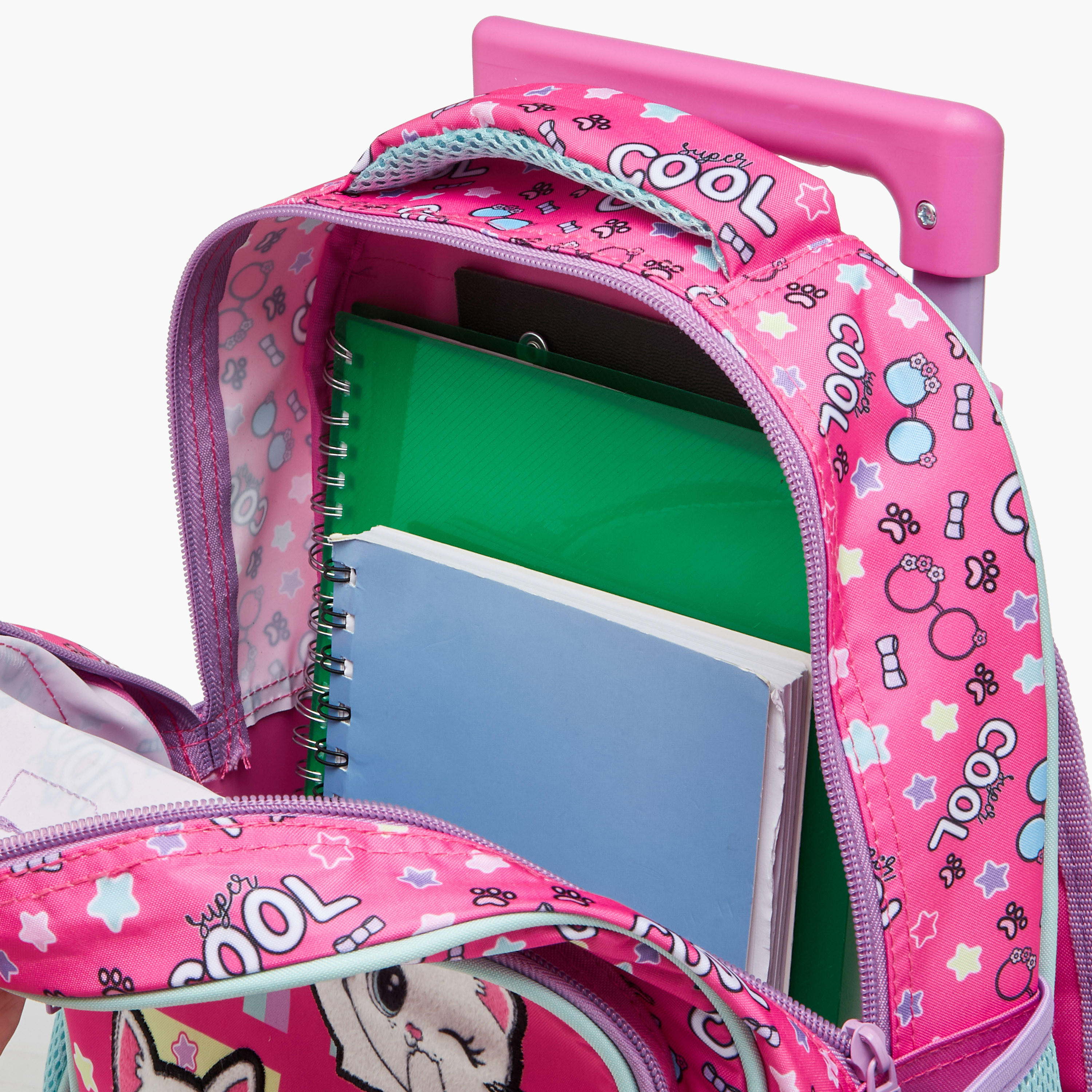 طقم شنطة ترولي مدرسية 3 قطع للبنات 2-5 سنوات مع شنطة غداء ومقلمة بتصميم قطط من ماست-school-bagsandbackpacks-trolleybags-image-14