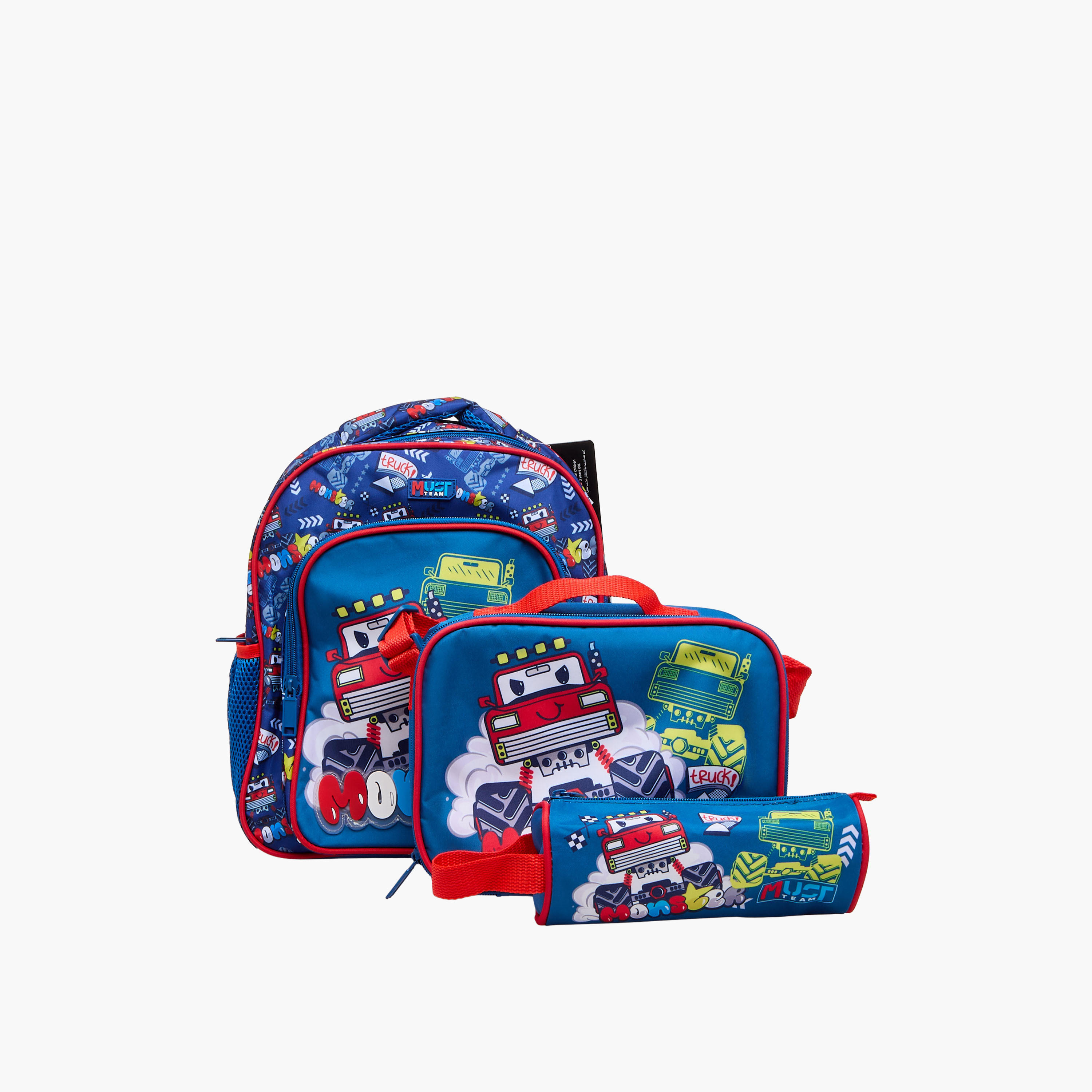 MUST 3-Piece Monster Truck Print Backpack Set - 27x10x31 cms-school-bagsandbackpacks-sets-image-13
