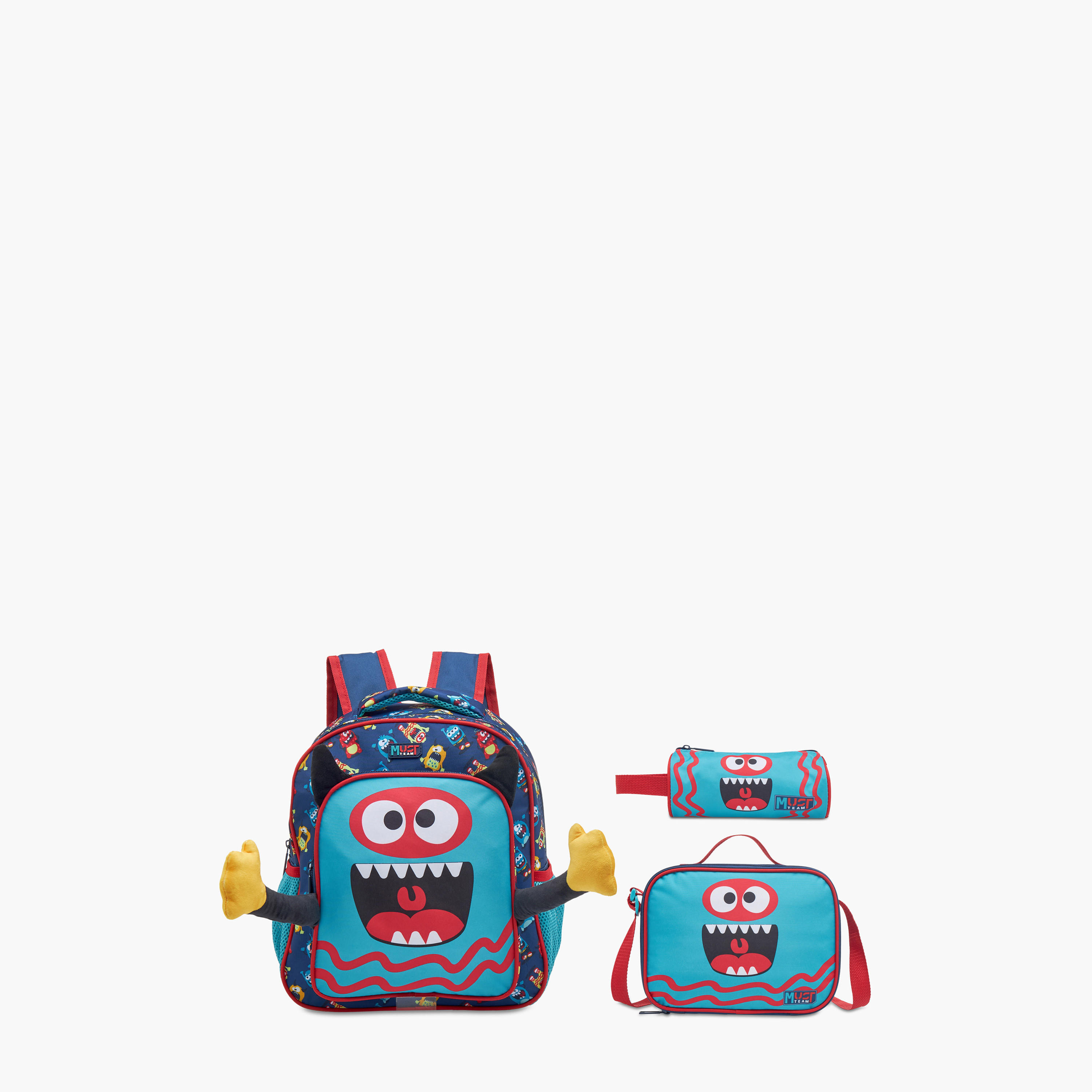 MUST 3-Piece Monster Print Backpack Set - 27x10x31 cms-school-bagsandbackpacks-sets-image-1
