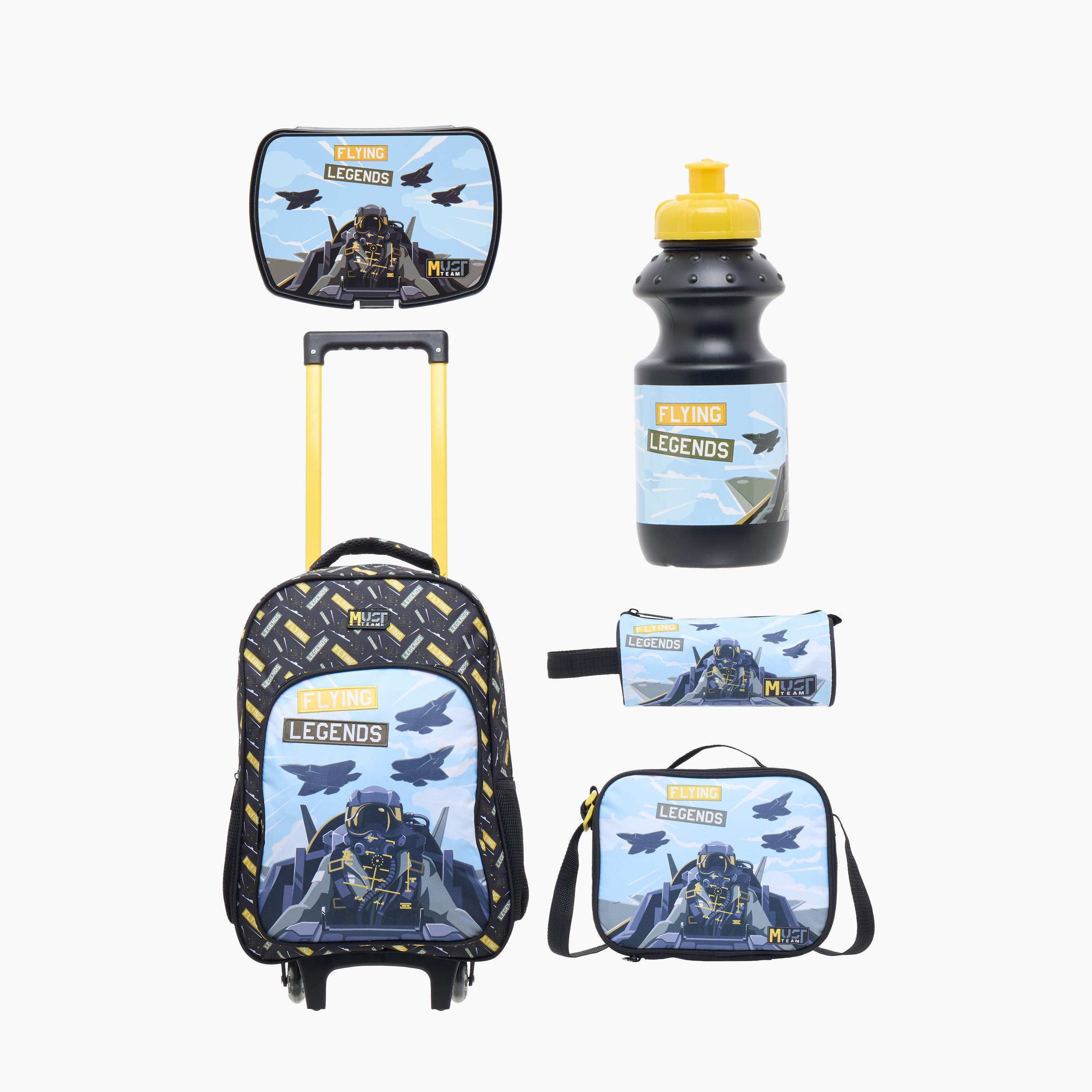 طقم شنطة ظهر ترولي 16 بوصة 5 قطع بطبعات من ماست - 43x30x13 سم-school-bagsandbackpacks-trolleybags-image-1