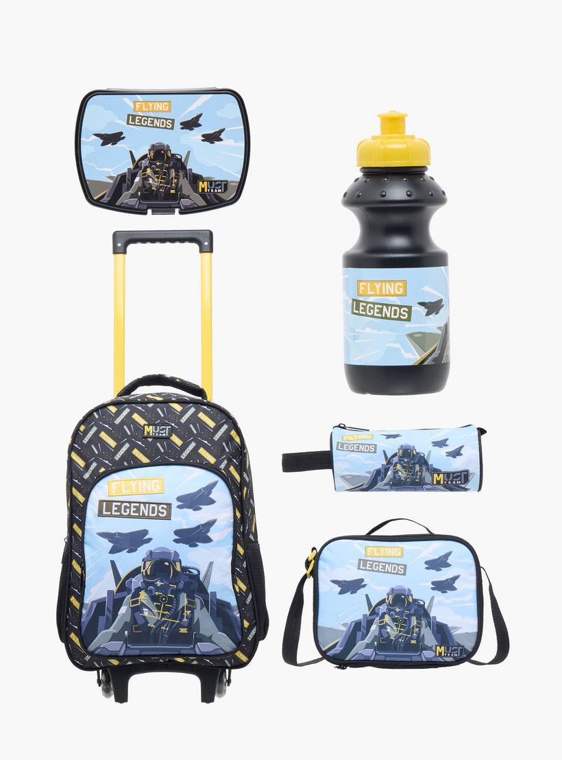 طقم شنطة ظهر ترولي 16 بوصة 5 قطع بطبعات من ماست - 43x30x13 سم-school-bagsandbackpacks-trolleybags-image-1